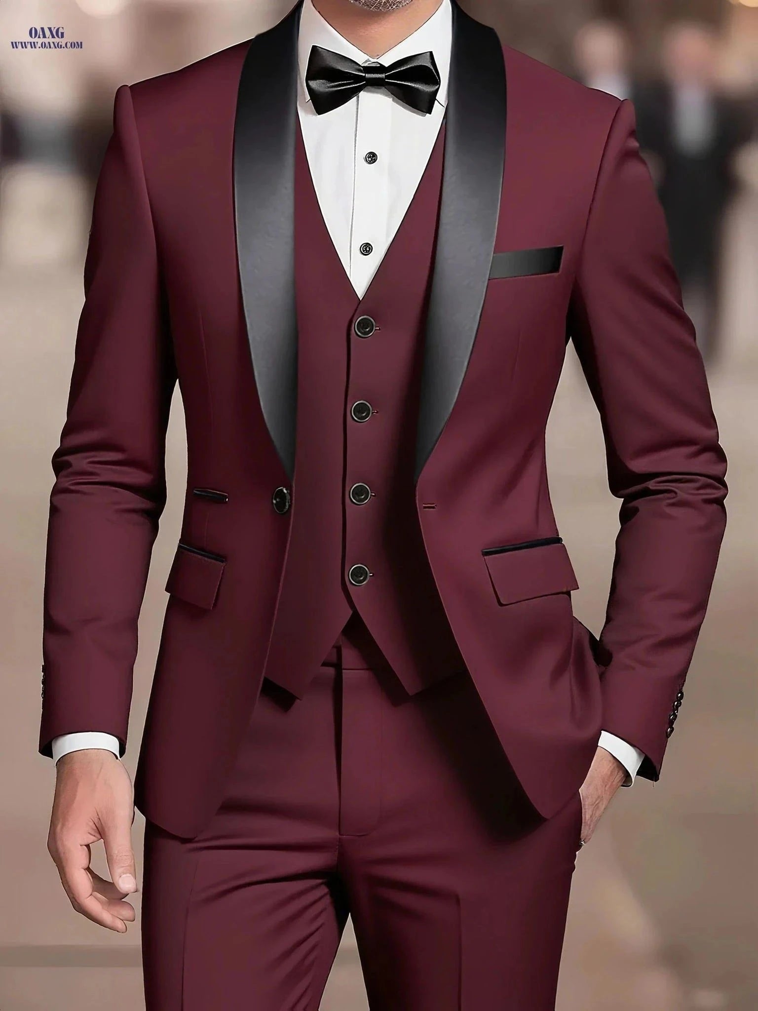 Men's 3-Piece Business Suit Set - Jacket, Vest, Trousers for Events   OAXG Off White / FR XXS
