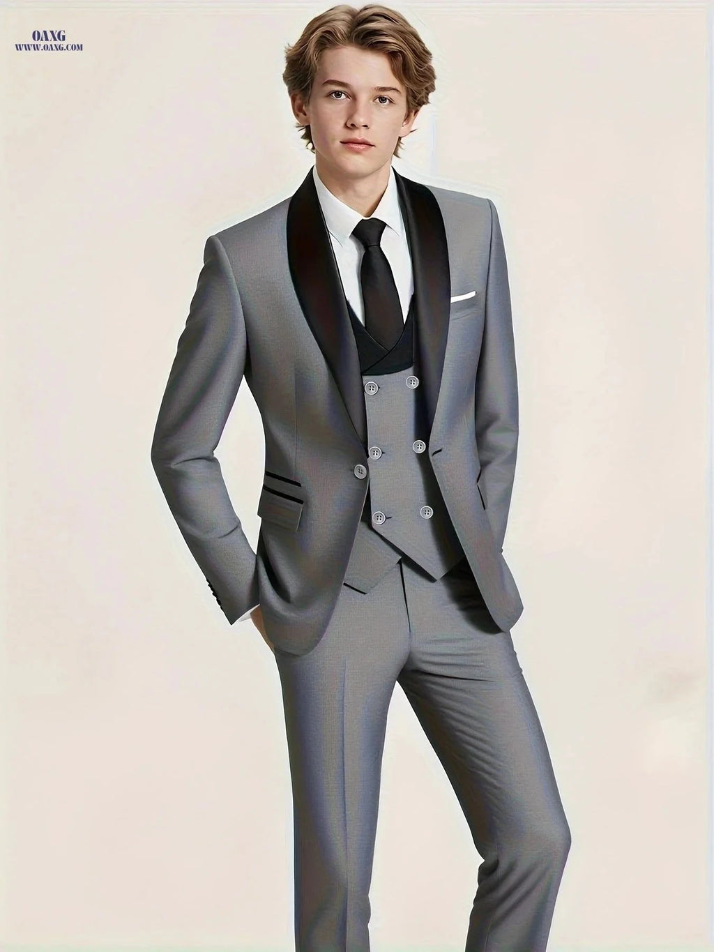 Men's 3-Piece Color-Blocked Suit Set - Jacket, Vest & Trousers   OAXG Navy Color / FR XXS