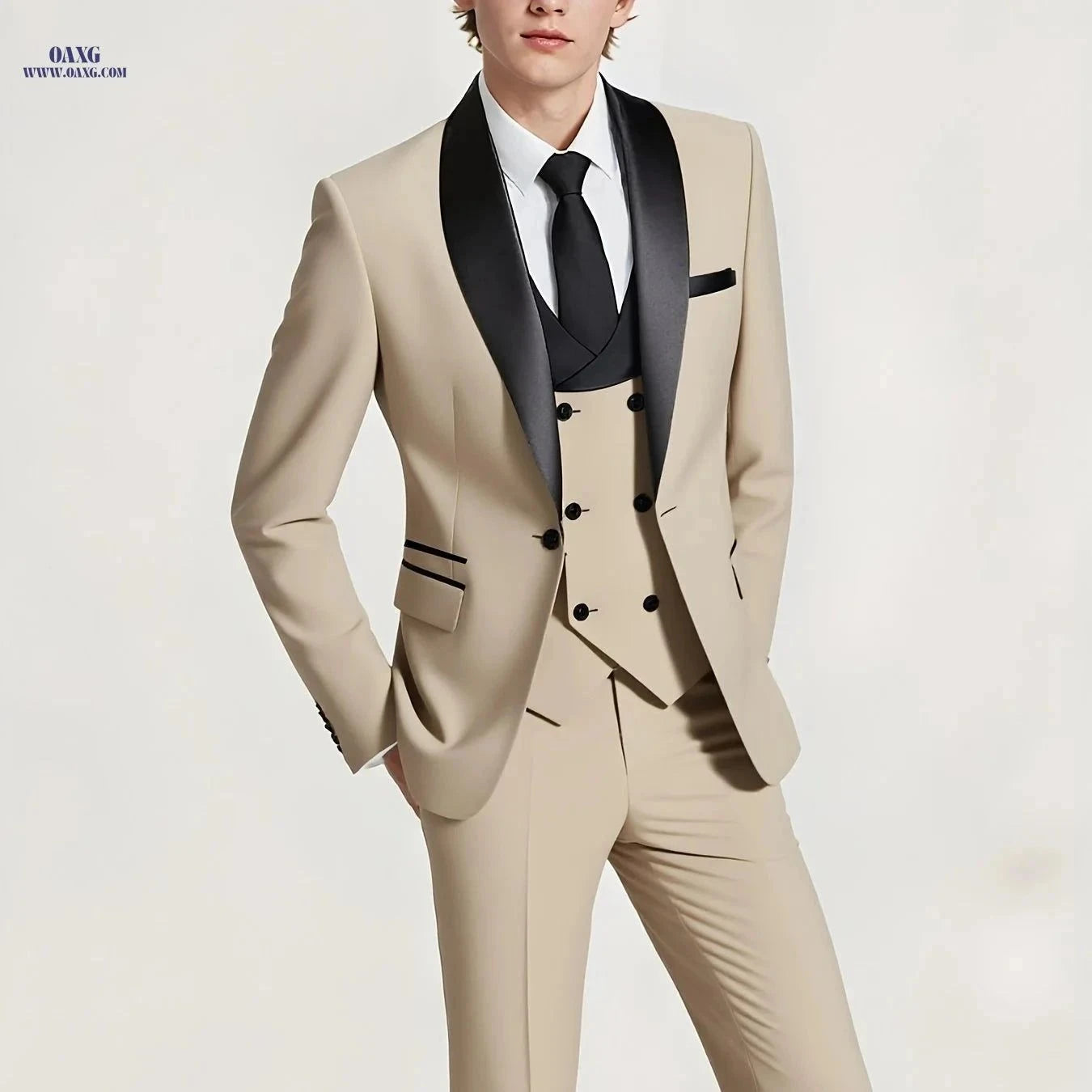 Men's 3-Piece Color-Blocked Suit Set - Jacket, Vest & Trousers   OAXG Navy Color / FR XXS