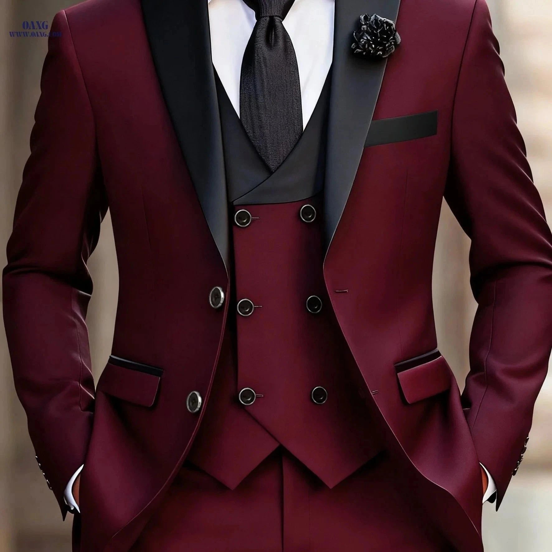 Men's 3-Piece Color-Blocked Suit Set - Jacket, Vest & Trousers   OAXG Navy Color / FR XXS