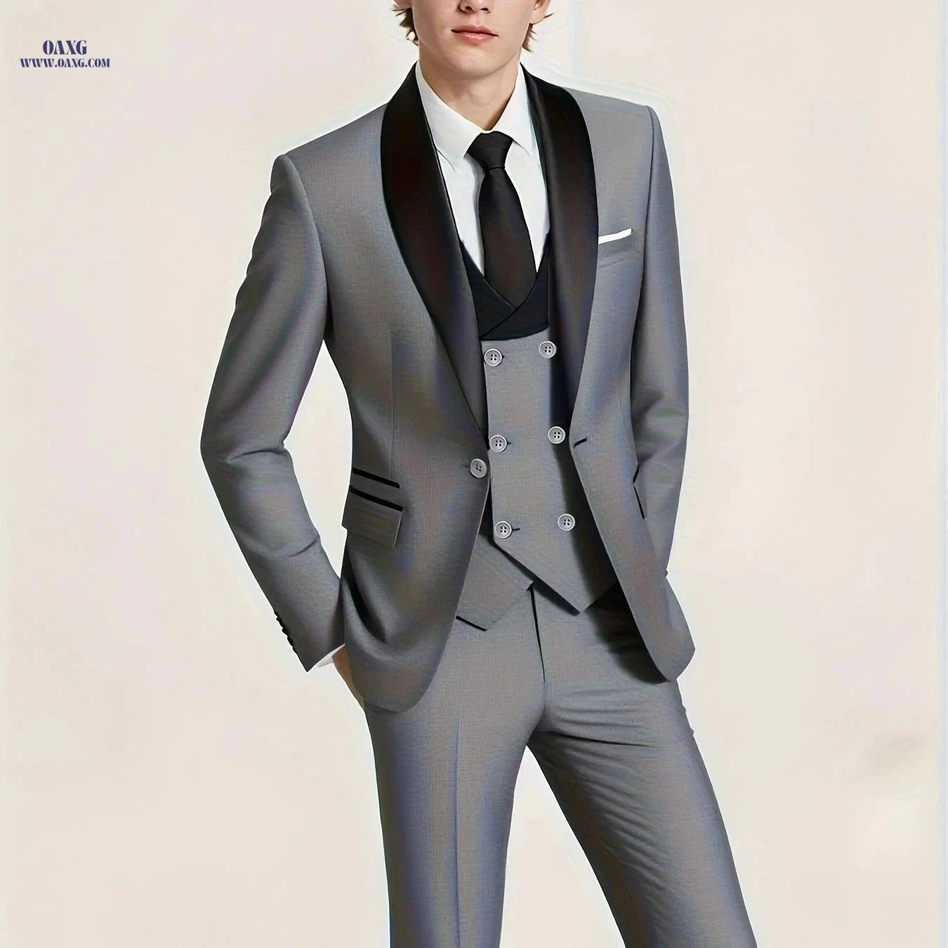 Men's 3-Piece Color-Blocked Suit Set - Jacket, Vest & Trousers   OAXG Navy Color / FR XXS
