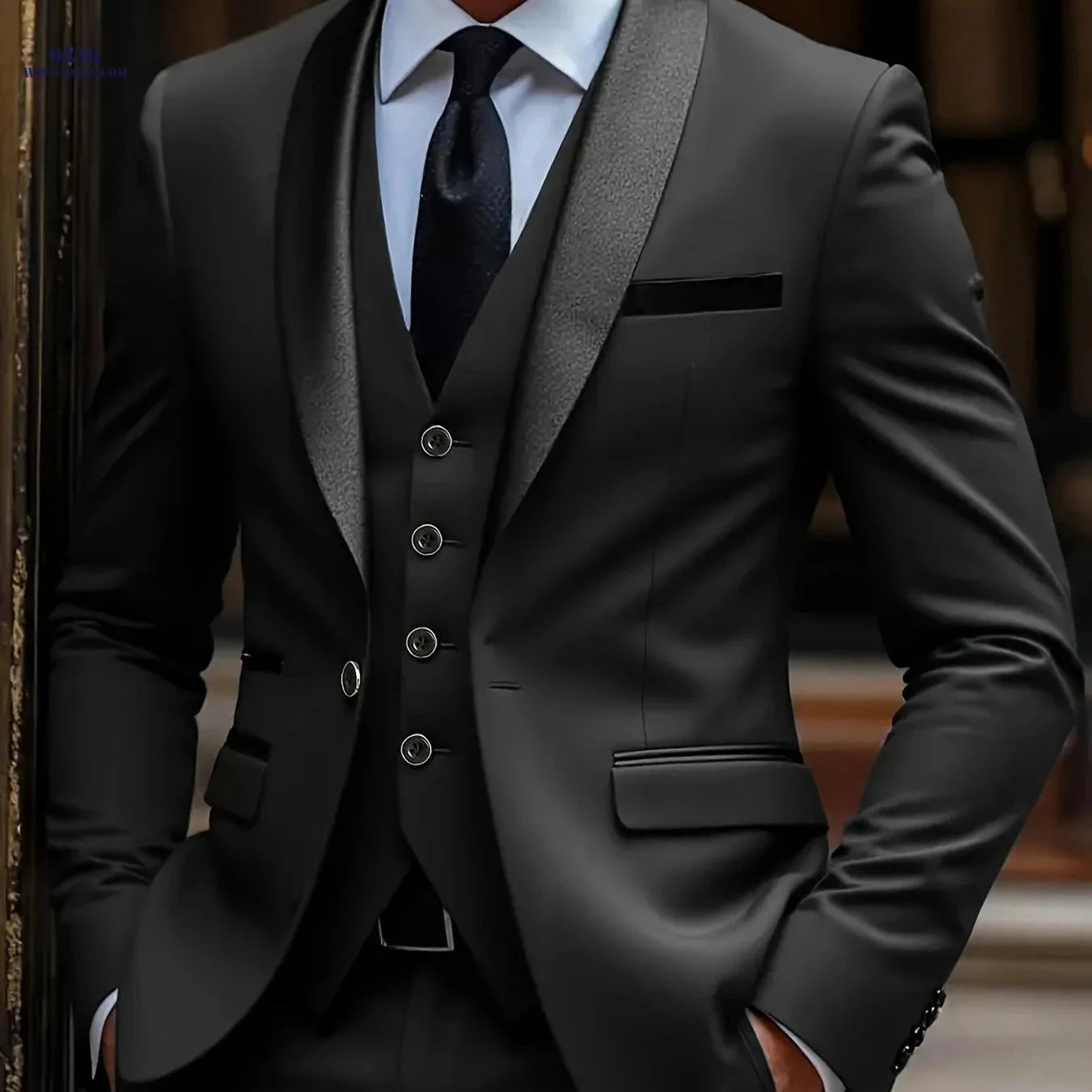 Men’s 3-Piece Slim Fit Business Suit Set - Jacket, Vest, Trousers   OAXG 