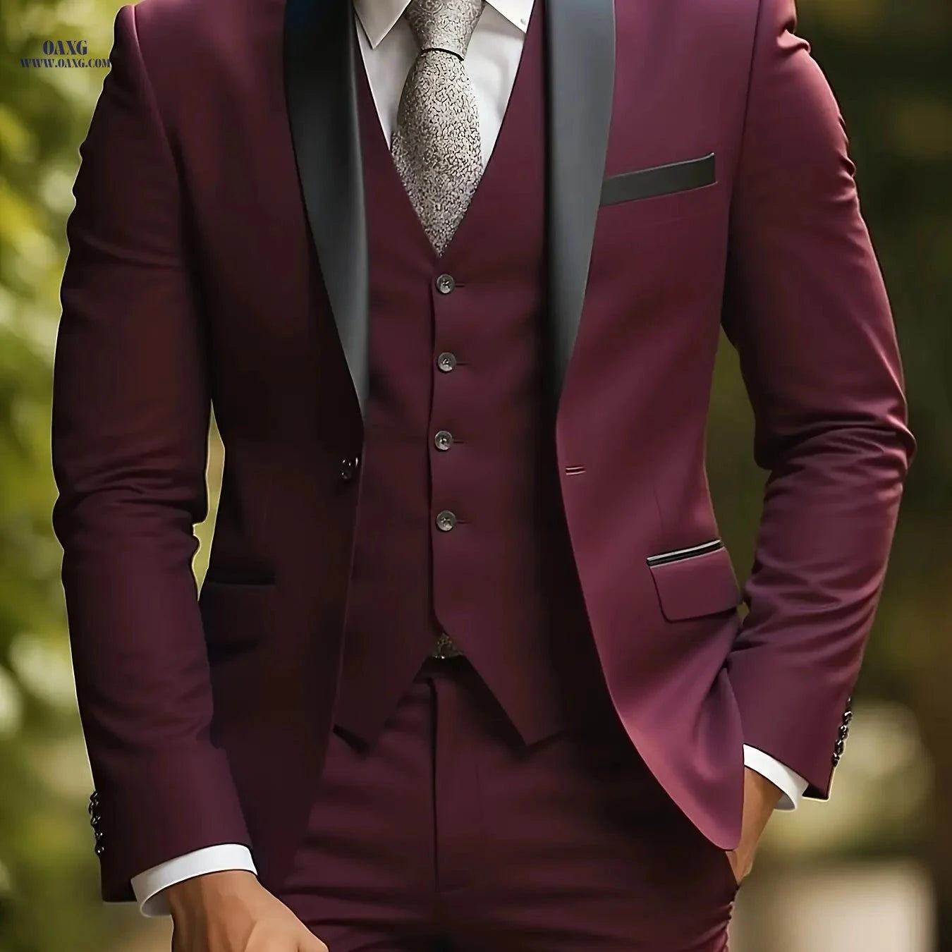 Men's 3-Piece Slim Fit Tuxedo - Elegant Wedding and Formal Wear   OAXG 