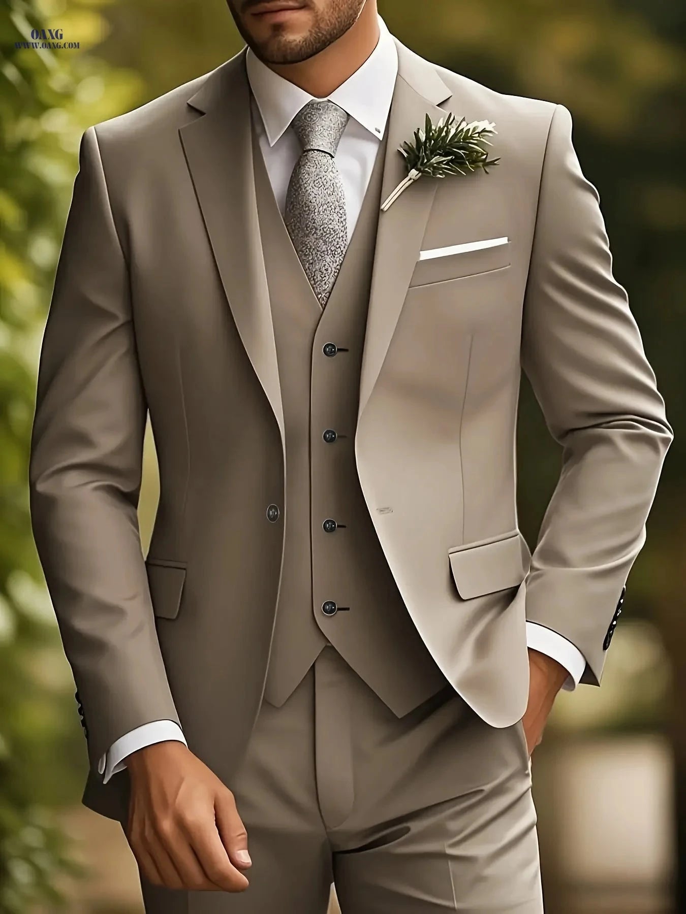 Men's 3-Piece Slim Fit Tuxedo - Elegant Wedding and Formal Wear   OAXG 