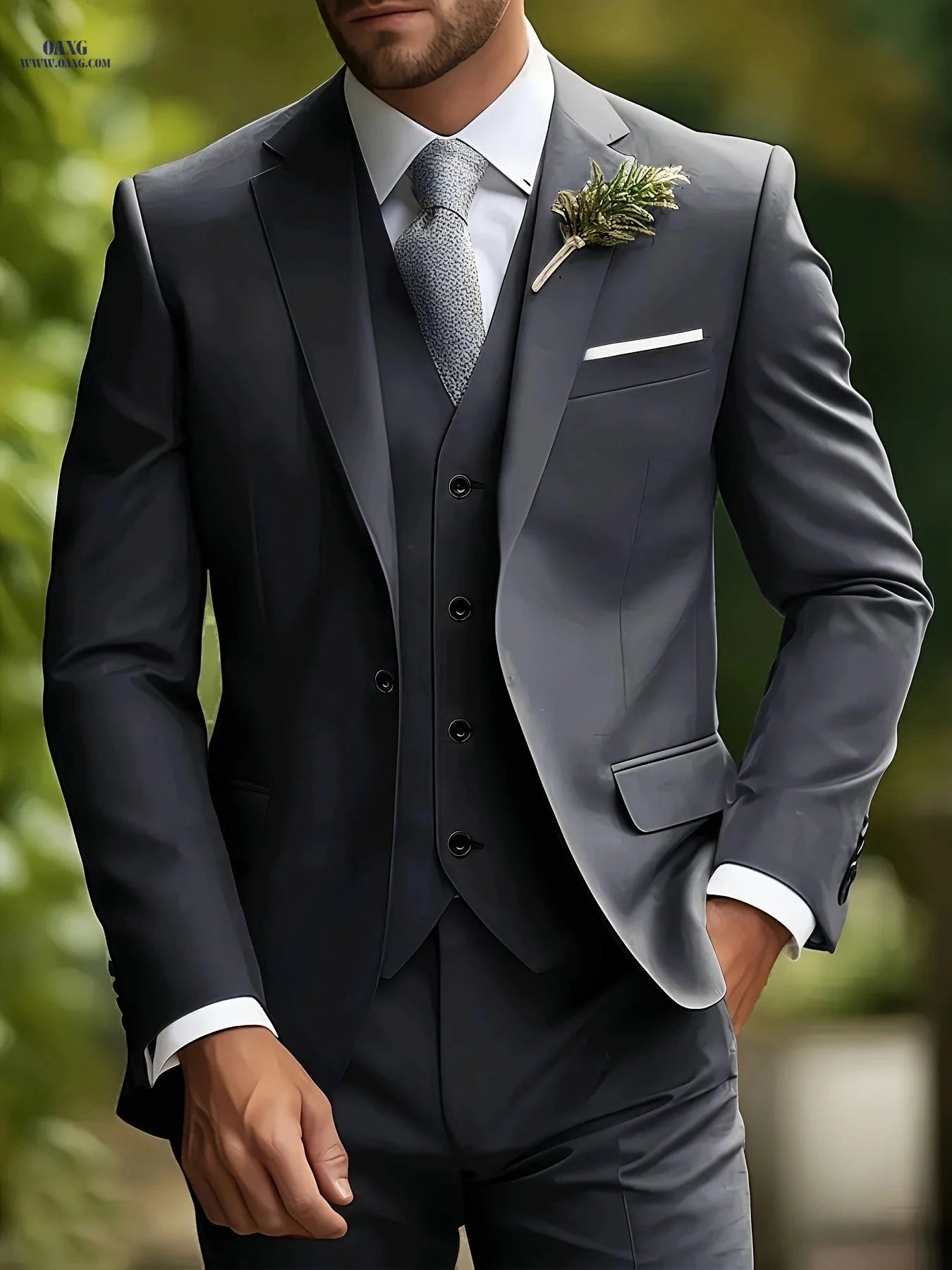 Men's 3-Piece Slim Fit Tuxedo - Elegant Wedding and Formal Wear   OAXG 