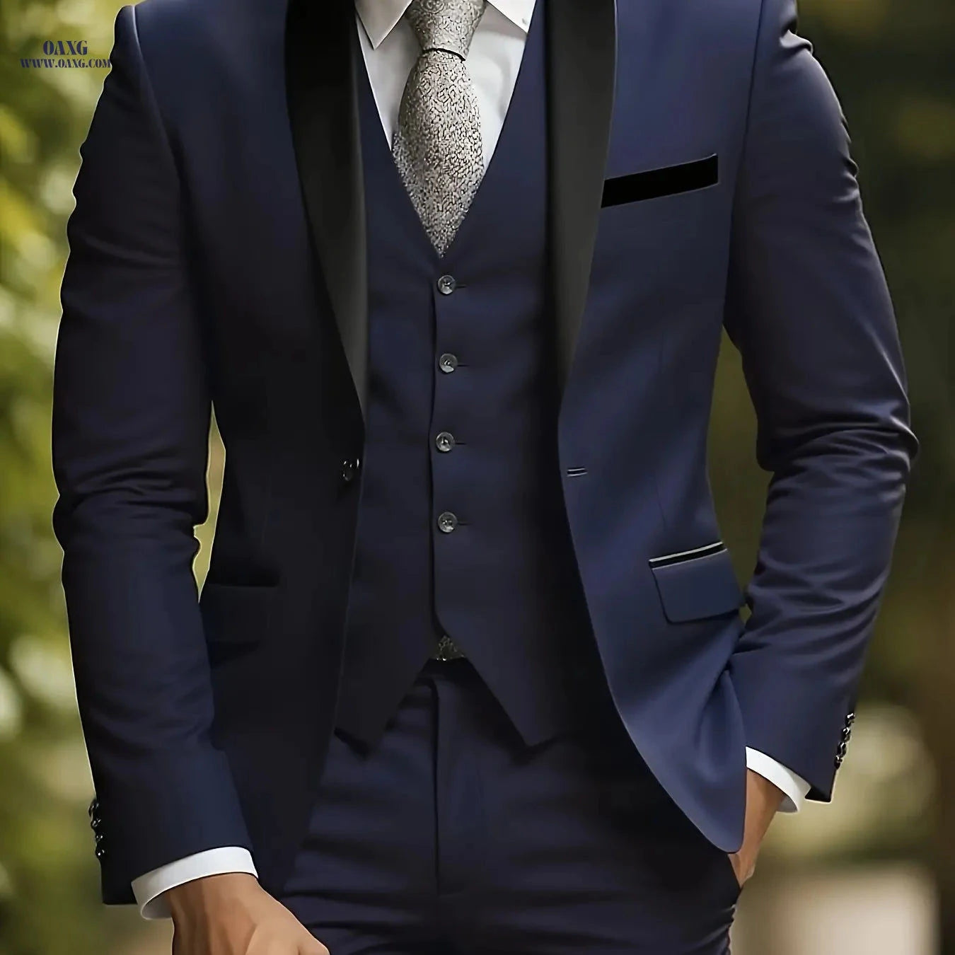 Men's 3-Piece Slim Fit Tuxedo - Elegant Wedding and Formal Wear   OAXG 