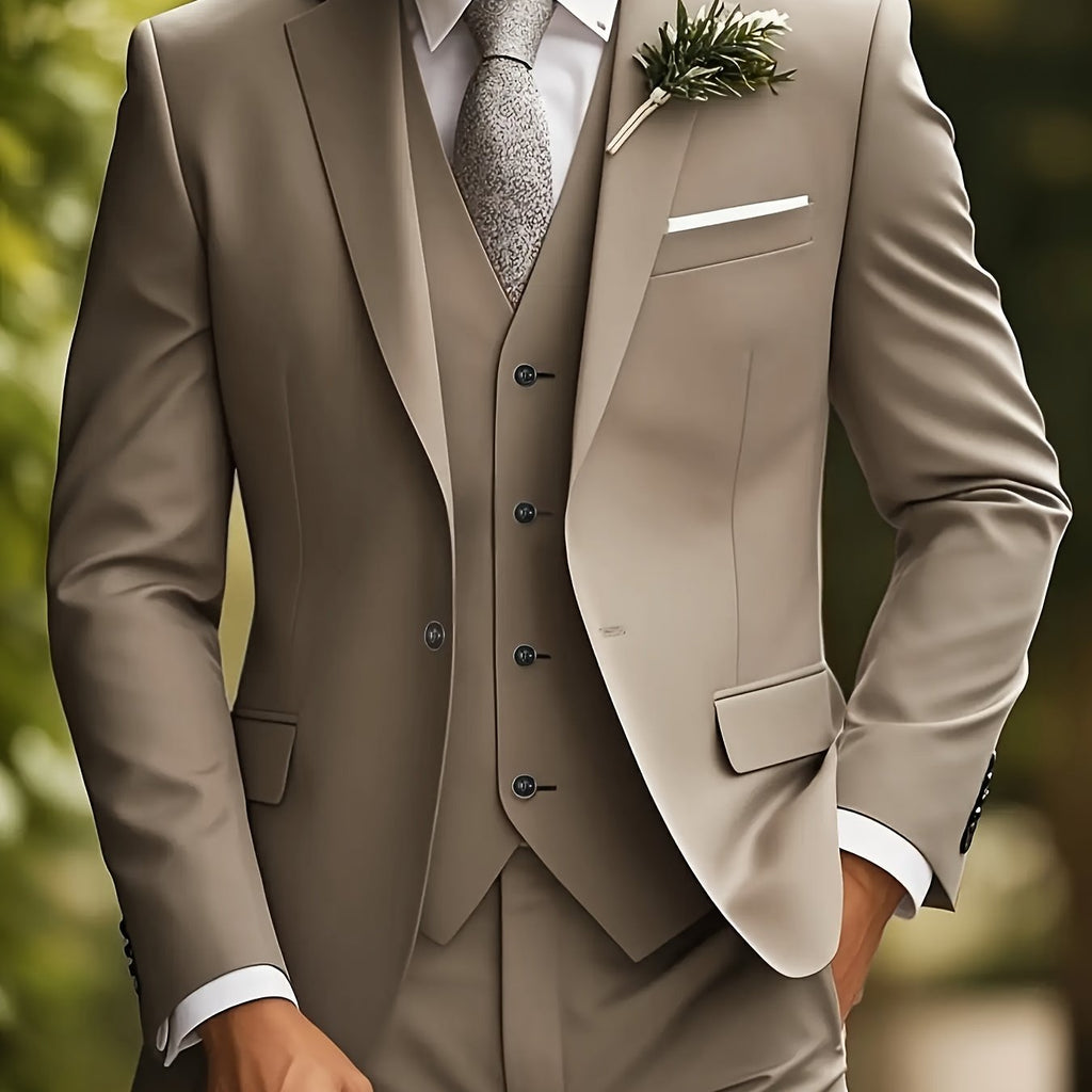 Men's 3-Piece Slim Fit Tuxedo - Elegant Wedding and Formal Wear   OAXG 