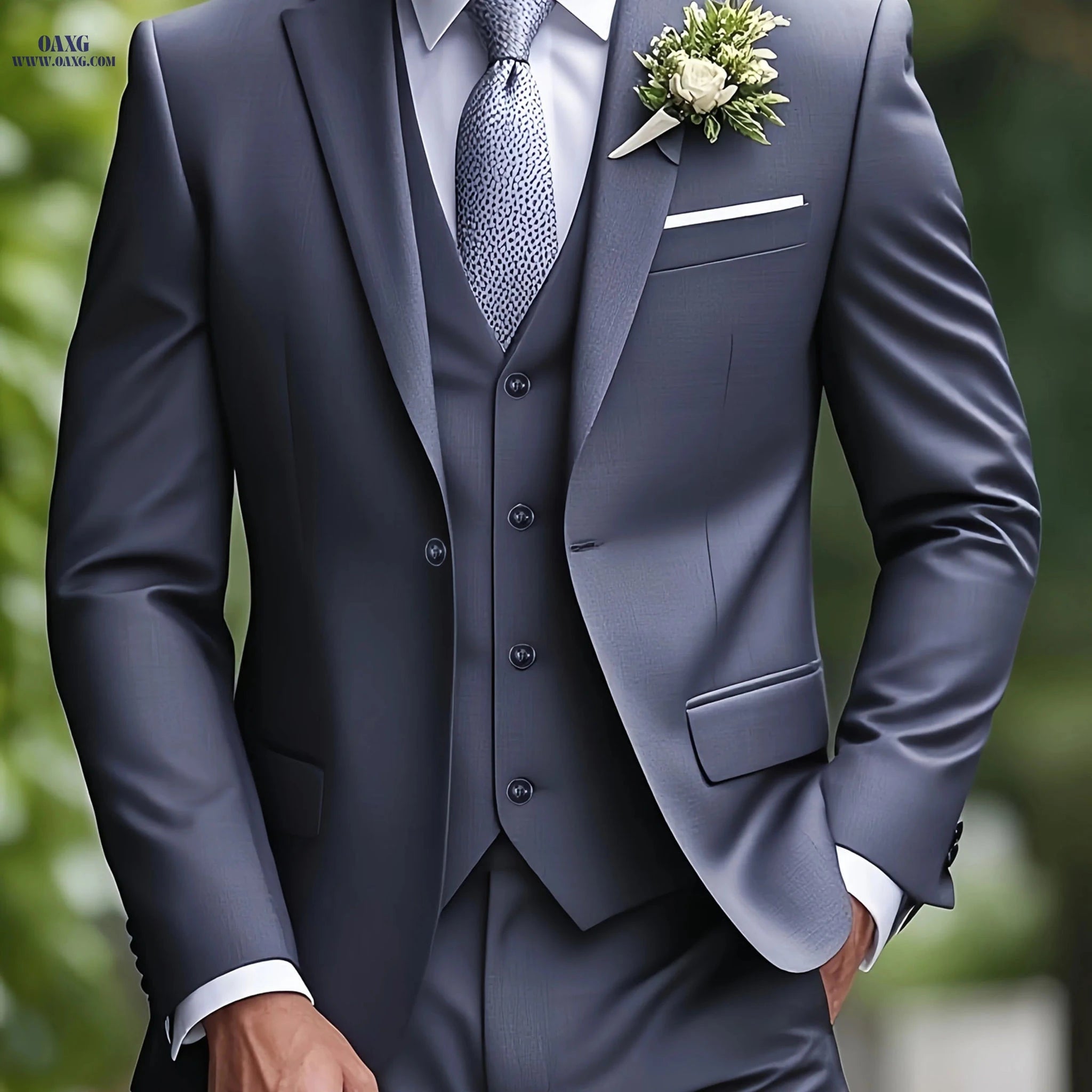 Men's 3-Piece Slim Fit Tuxedo - Elegant Wedding and Formal Wear   OAXG 