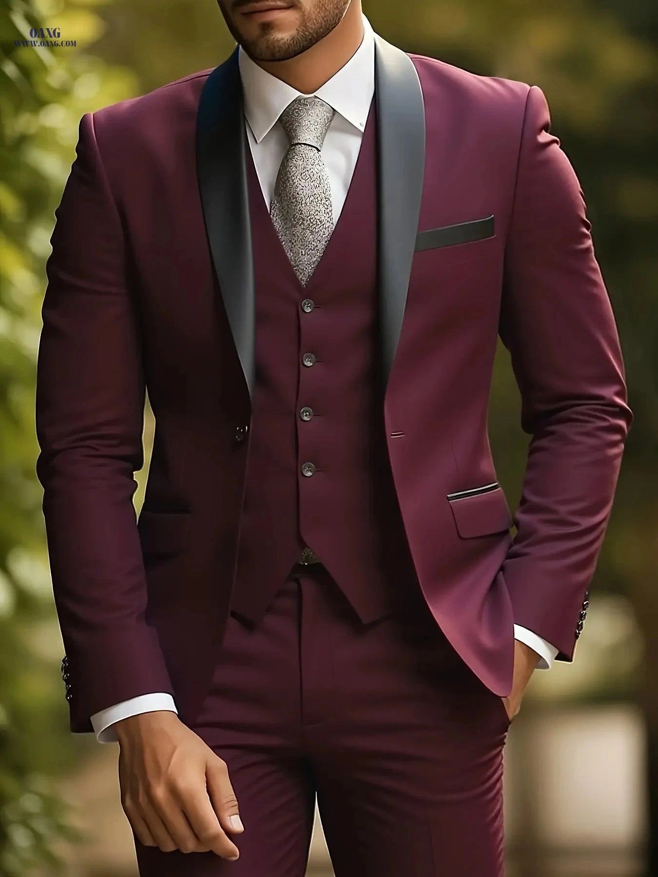 Men's 3-Piece Slim Fit Tuxedo - Elegant Wedding and Formal Wear   OAXG Navy Blue / FR XXS