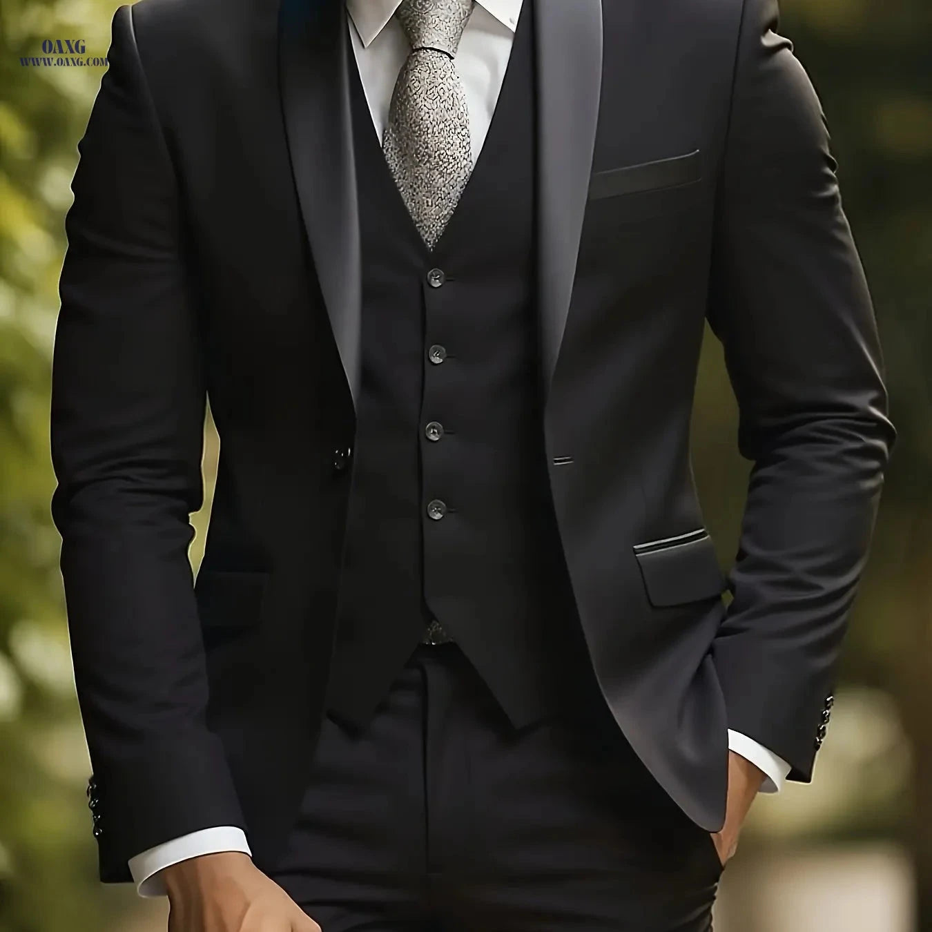 Men's 3-Piece Slim Fit Tuxedo - Elegant Wedding and Formal Wear   OAXG Navy Blue / FR XXS
