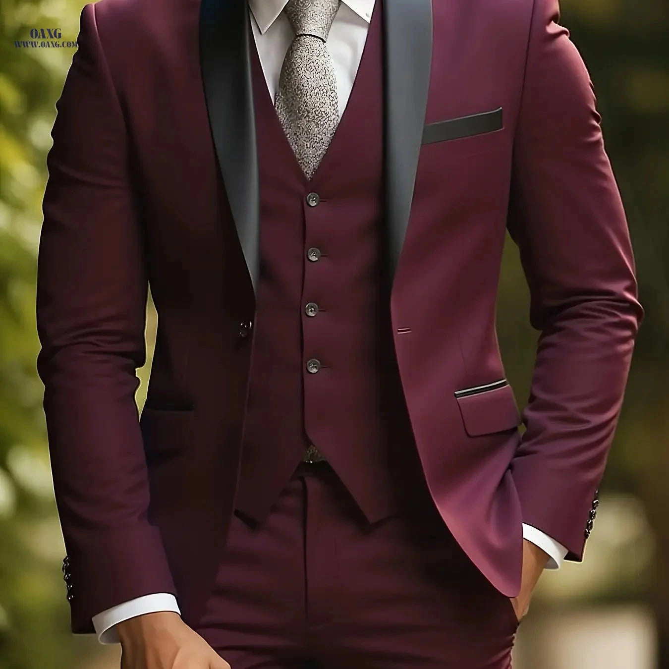 Men's 3-Piece Slim Fit Tuxedo - Elegant Wedding and Formal Wear   OAXG 