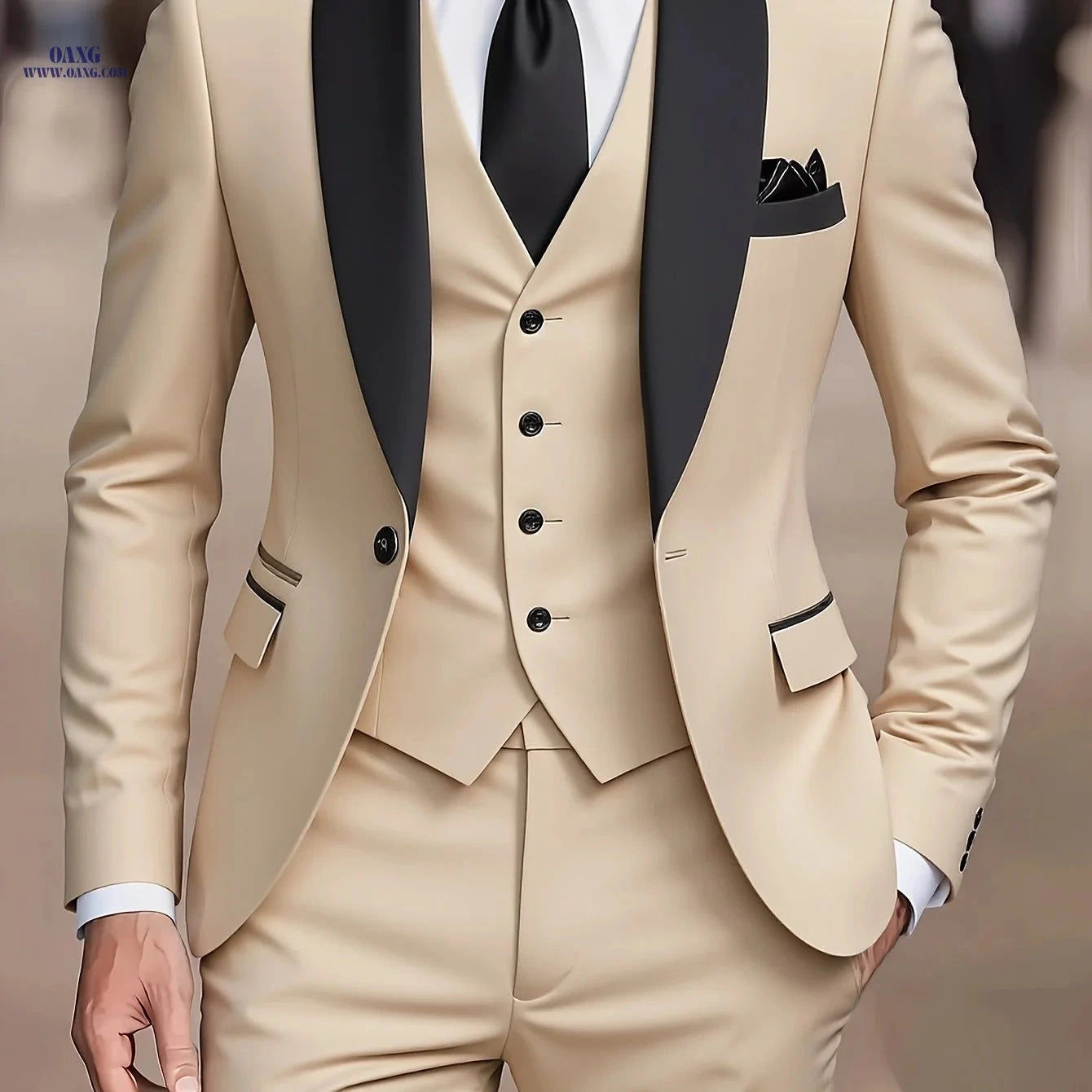 Men's 3-Piece Suit - Blazer, Vest, and Trousers for Weddings   OAXG 