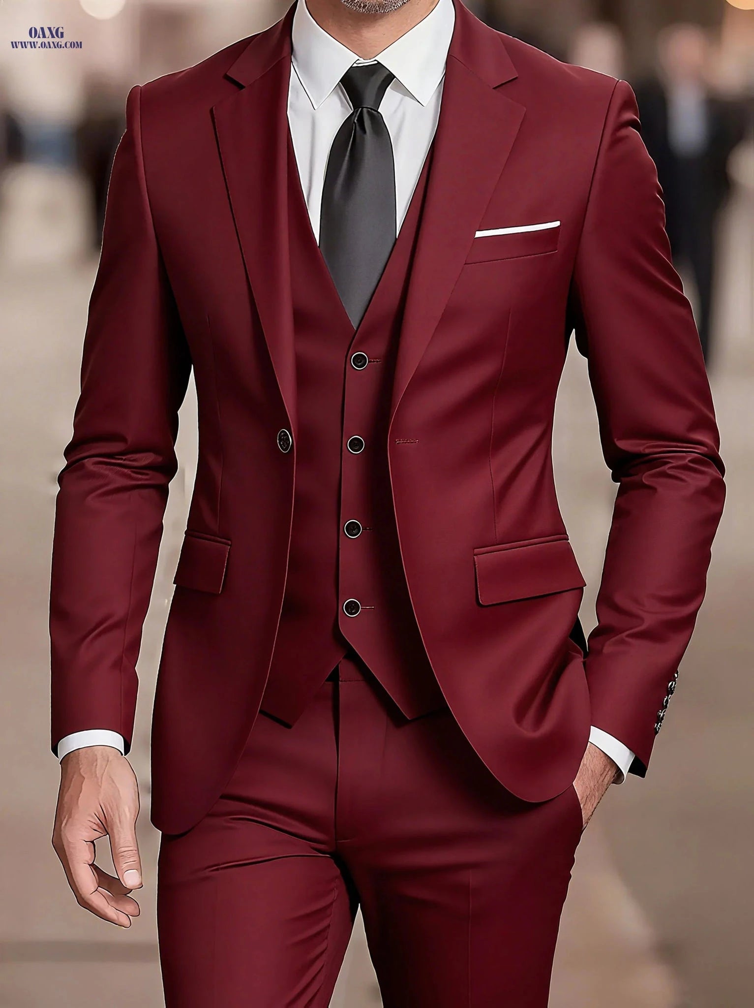 Men's 3-Piece Suit - Blazer, Vest, and Trousers for Weddings   OAXG 