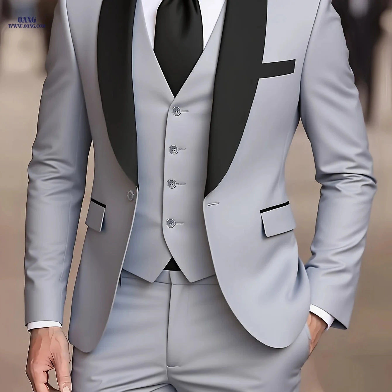 Men's 3-Piece Suit - Blazer, Vest, and Trousers for Weddings   OAXG 