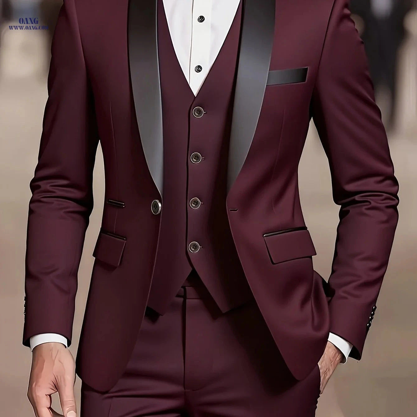 Men's 3-Piece Suit - Blazer, Vest, and Trousers for Weddings   OAXG Beige / FR XXS