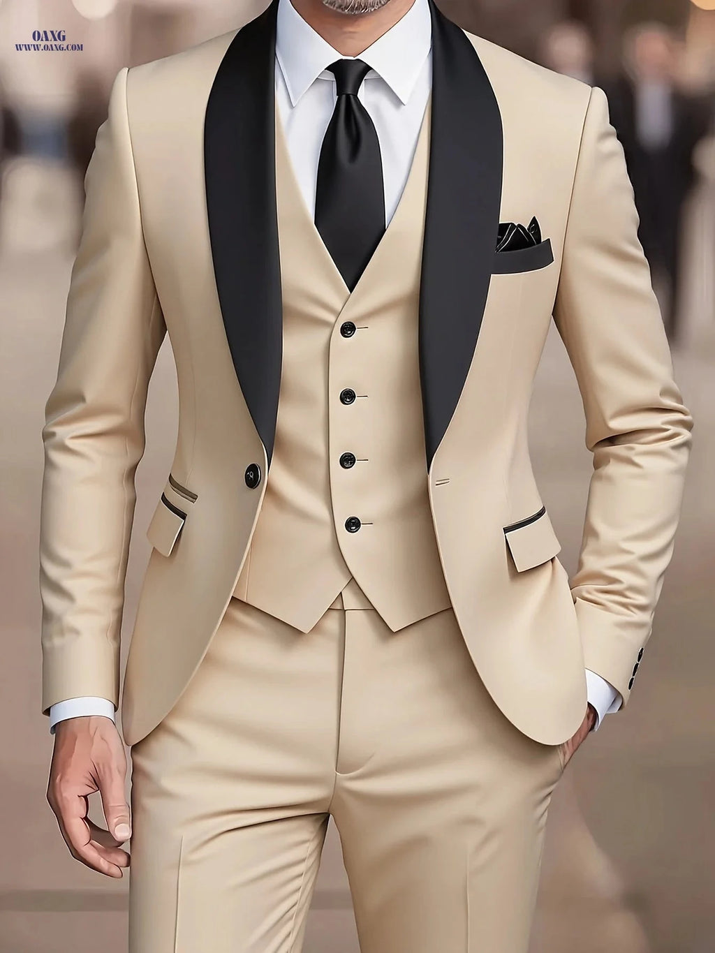 Men's 3-Piece Suit - Blazer, Vest, and Trousers for Weddings   OAXG 