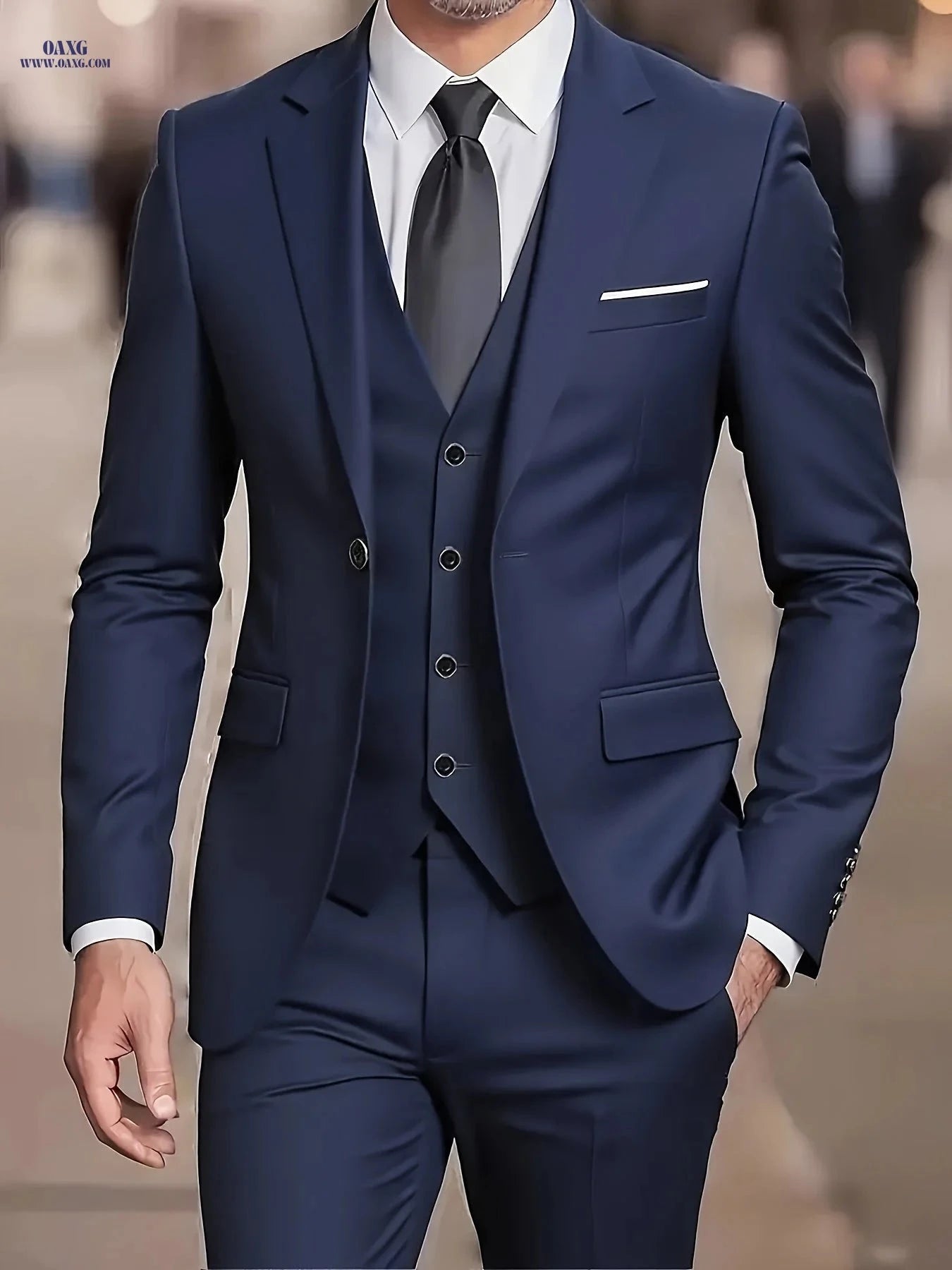 Men's 3-Piece Suit - Blazer, Vest, and Trousers for Weddings   OAXG 