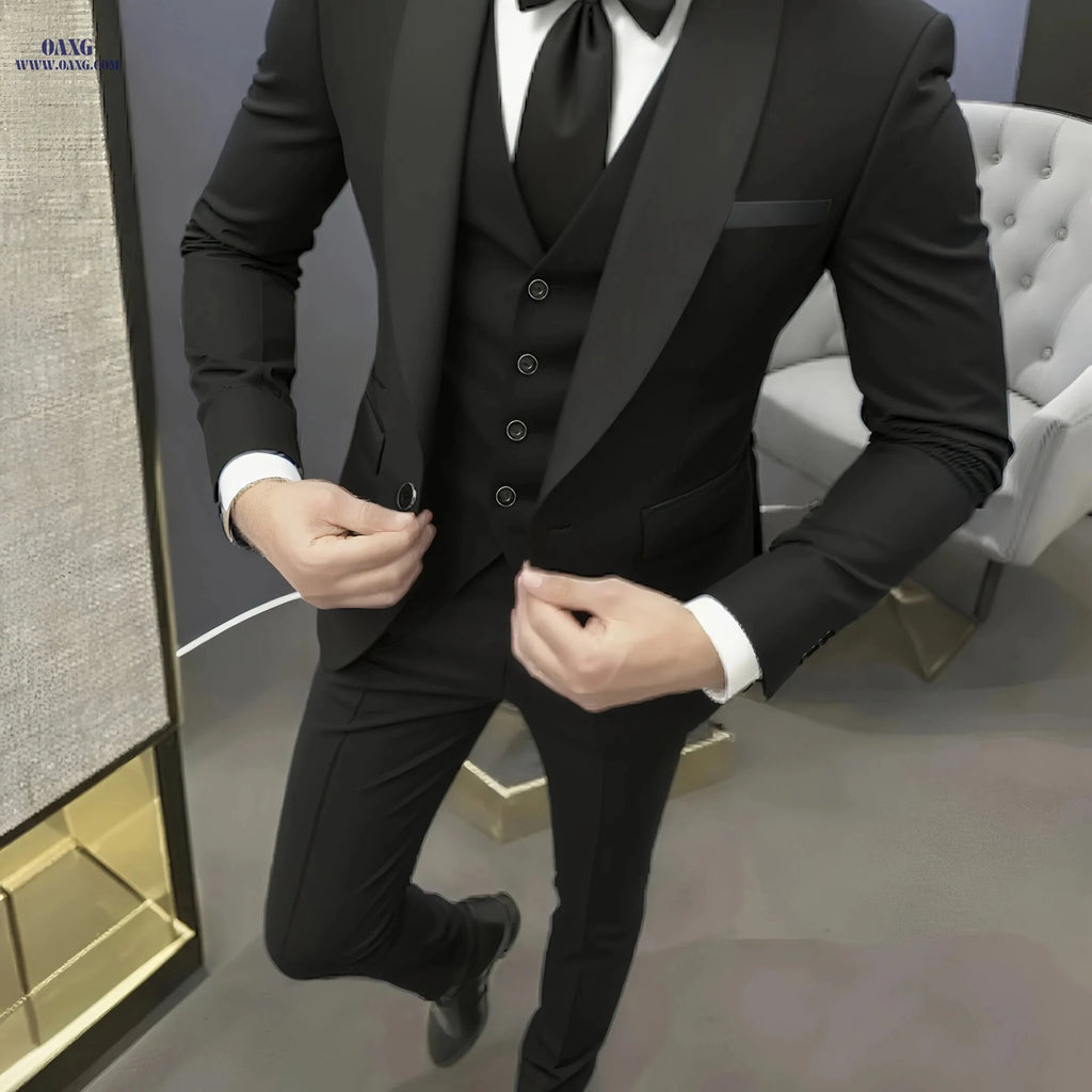 Men's 3-Piece Suit Set - Blazer, Vest & Trousers for Business   OAXG 