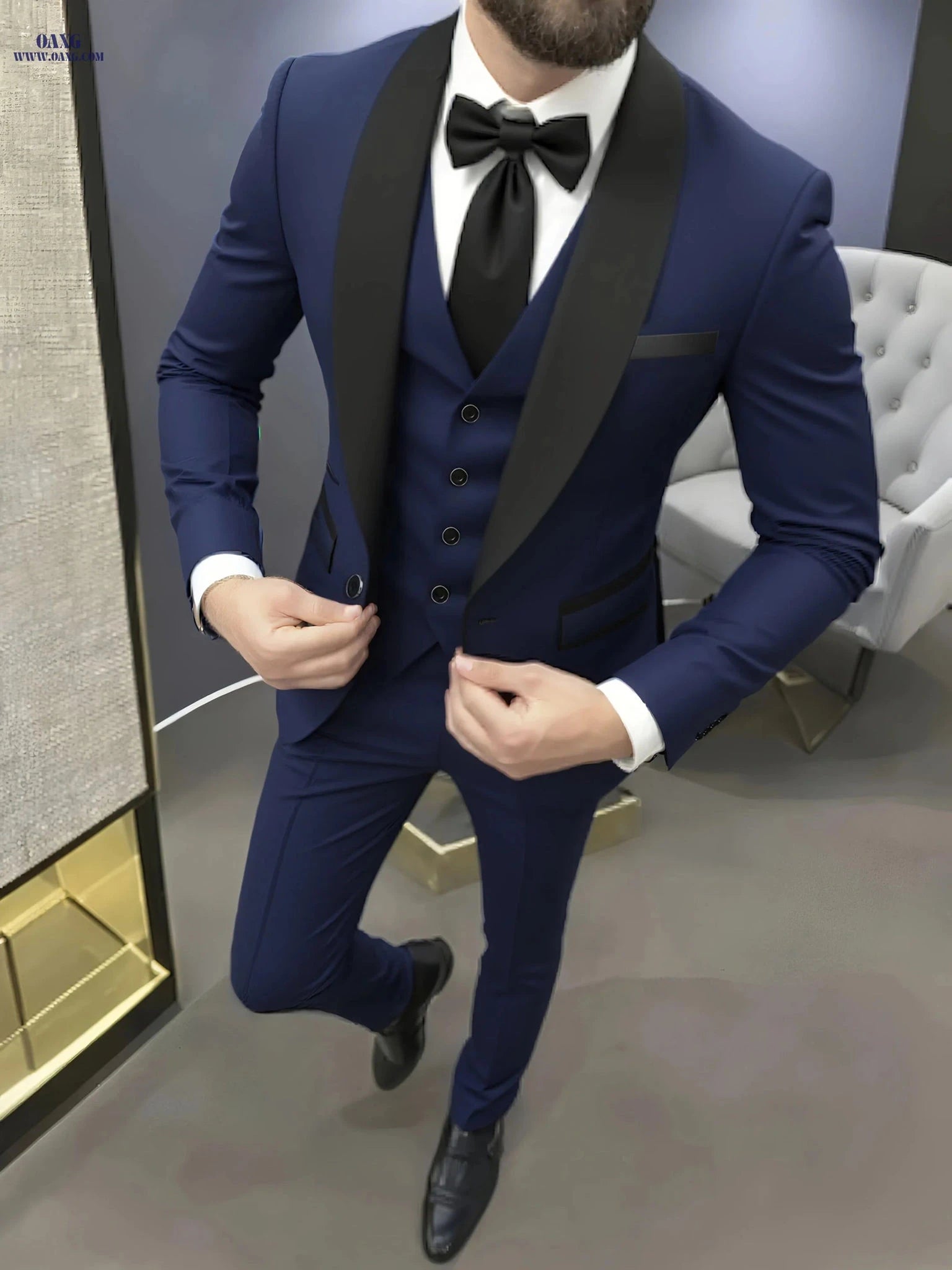 Men's 3-Piece Suit Set - Blazer, Vest & Trousers for Business   OAXG Black / FR XXS