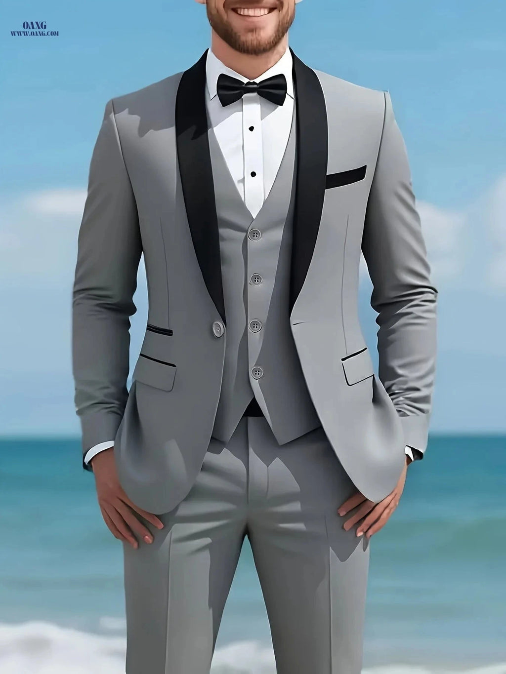 Men's 3-Piece Suit Set – Business Formal Attire for Events   OAXG Black / FR S