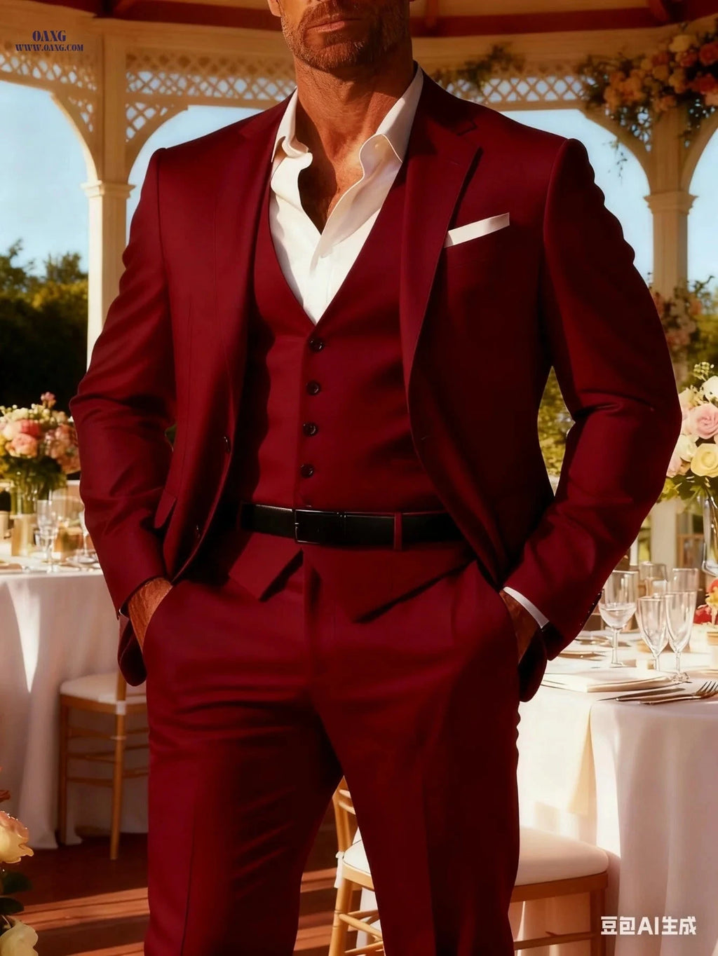 Men's 3-Piece Suit Set - Formal Jacket, Pants, Vest for Events   OAXG 