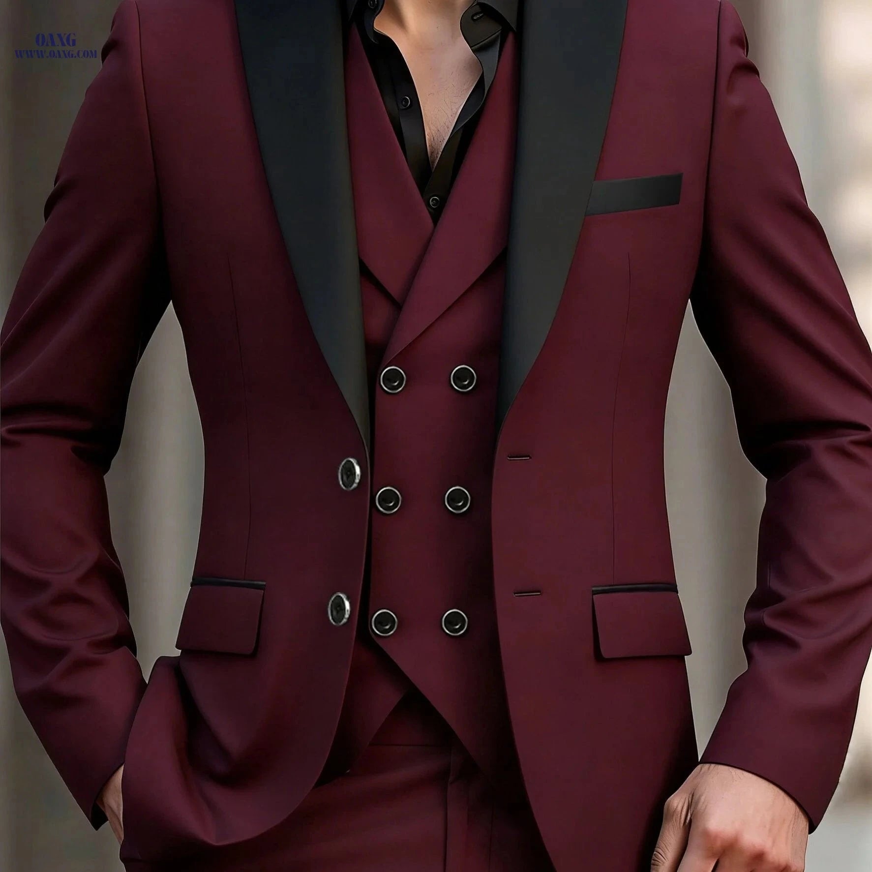 Men's 3-Piece Suit Set - Formal Jacket, Pants, Vest for Events   OAXG 