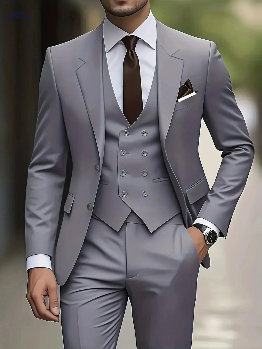 Men's 3-Piece Suit Set: Jacket, Trousers & Vest for Formal Events   OAXG Black / FR XXS