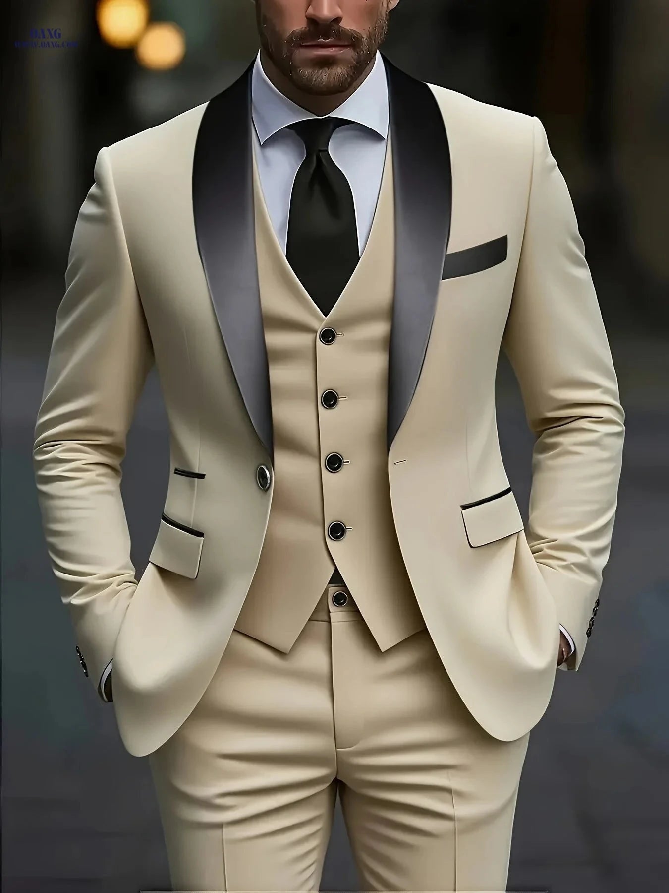 Men's 3-Piece Suit Set - Jacket, Vest & Trousers for Formal Events   OAXG 