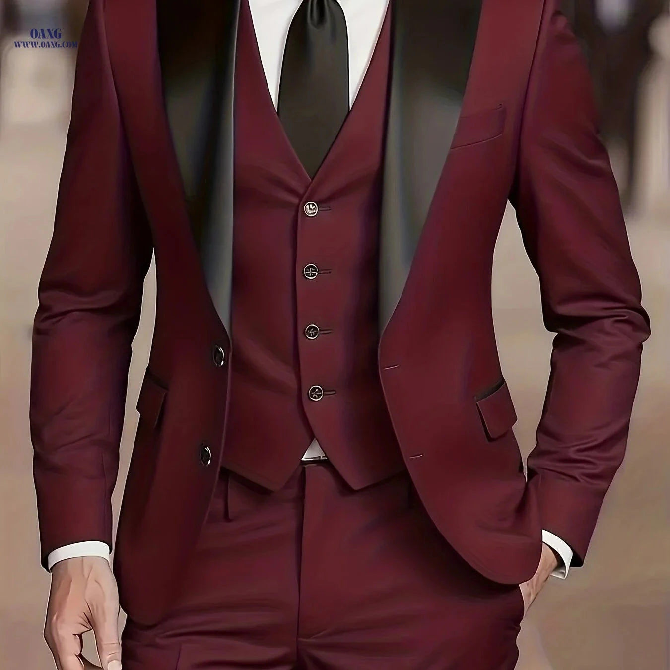 Men's 3-Piece Suit Set - Jacket, Vest & Trousers for Formal Events   OAXG 
