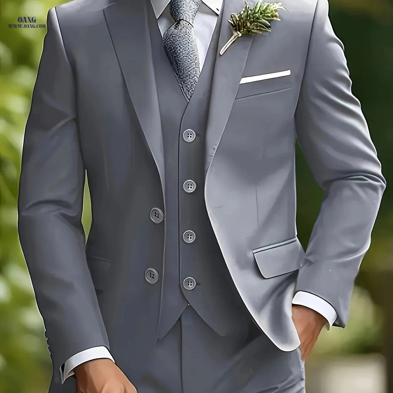 Men's 3-Piece Suit Set - Jacket, Vest & Trousers for Formal Events   OAXG 