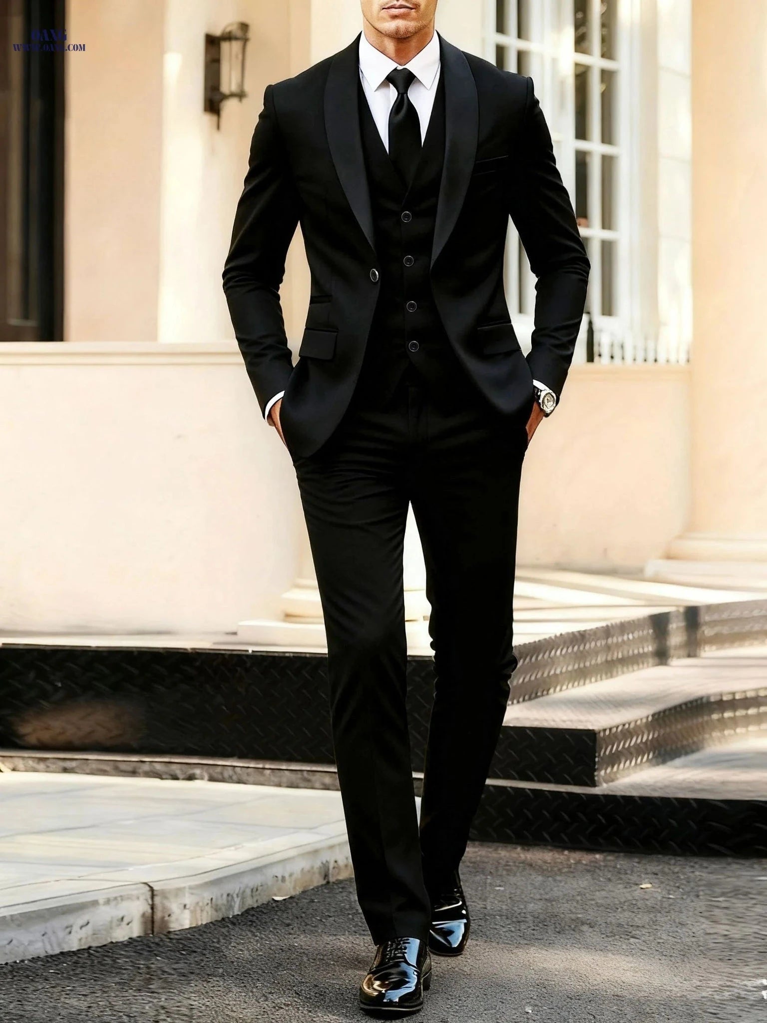 Men's 3-Piece Suit Set - Jacket, Vest & Trousers for Formal Events   OAXG 
