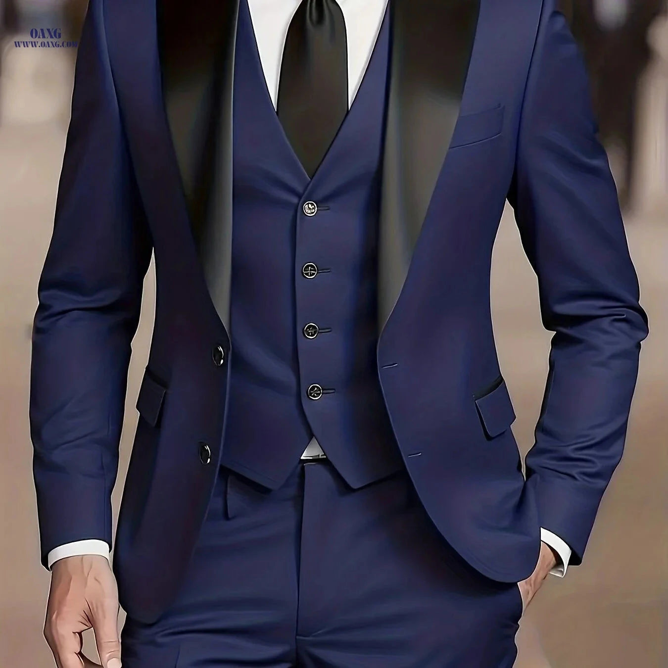 Men's 3-Piece Suit Set - Jacket, Vest & Trousers for Formal Events   OAXG 