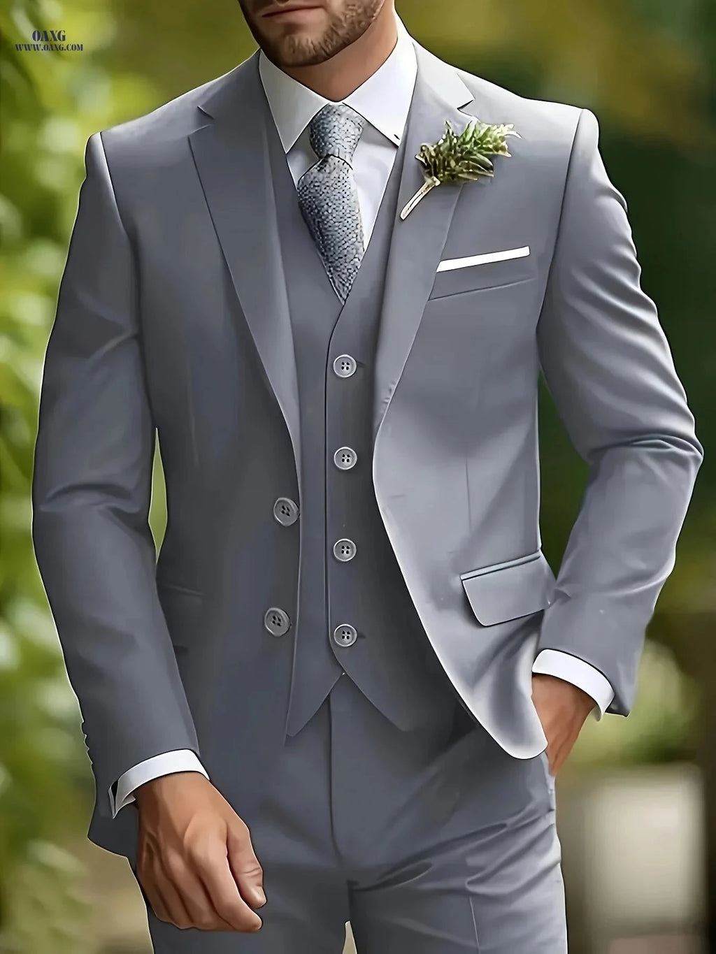 Men's 3-Piece Suit Set - Jacket, Vest & Trousers for Formal Events   OAXG Beige / FR XXS