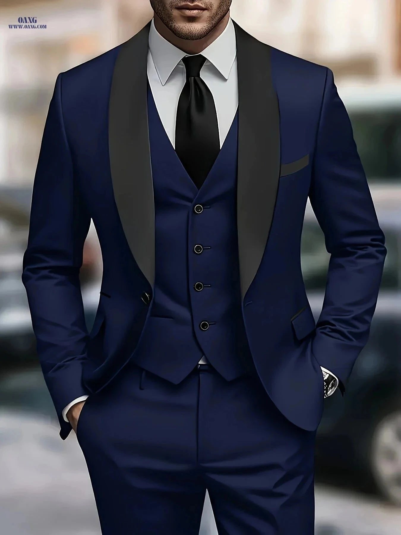 Men's 3-Piece Suit Set - Jacket, Vest & Trousers for Formal Events   OAXG Beige / FR XXS