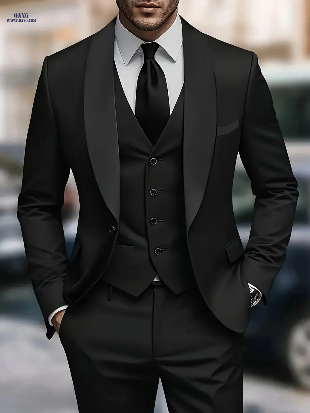 Men's 3-Piece Suit Set - Jacket, Vest & Trousers for Formal Events   OAXG Beige / FR XXS