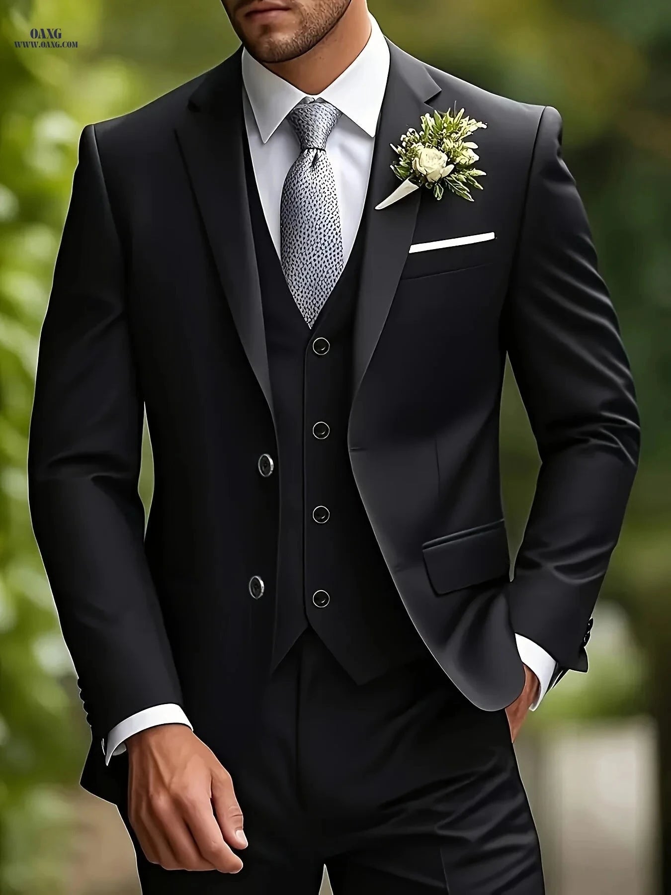 Men's 3-Piece Suit Set - Jacket, Vest & Trousers for Formal Events   OAXG Beige / FR XXS