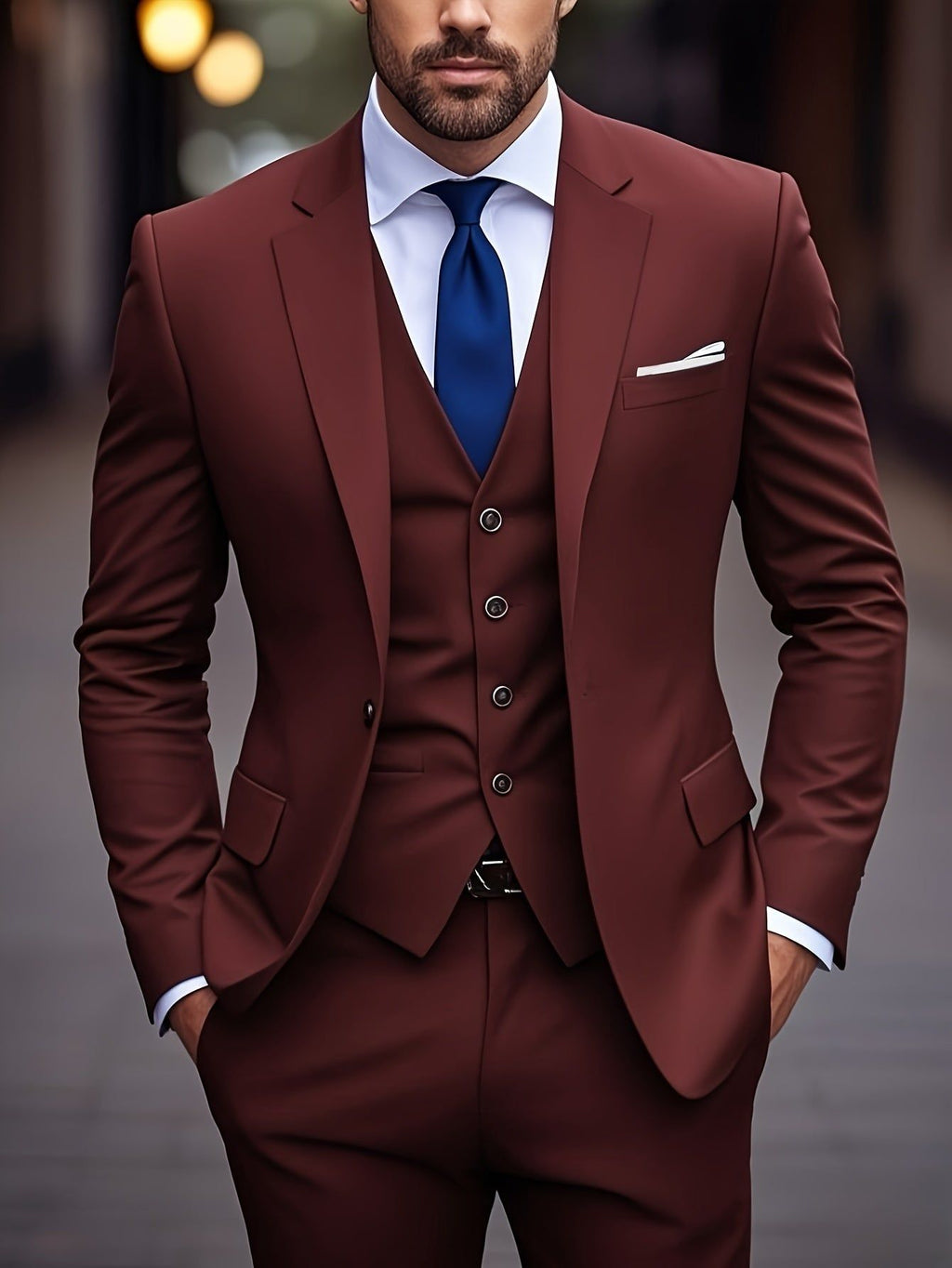 Men's 3-Piece Suit Set - Jacket, Vest & Trousers for Formal Events   OAXG Beige / FR XXS