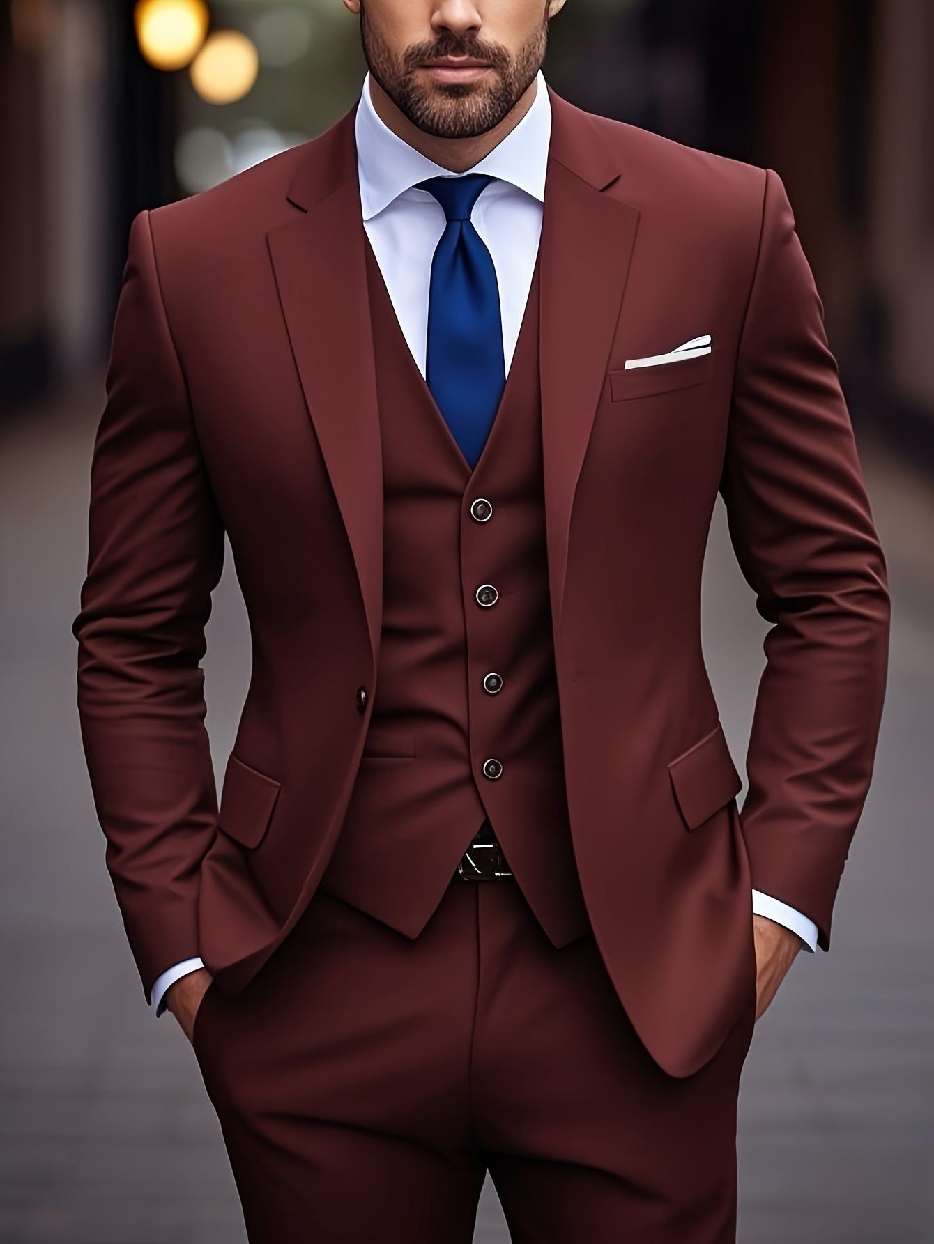Men's 3-Piece Suit Set - Jacket, Vest & Trousers for Formal Events   OAXG Beige / FR XXS