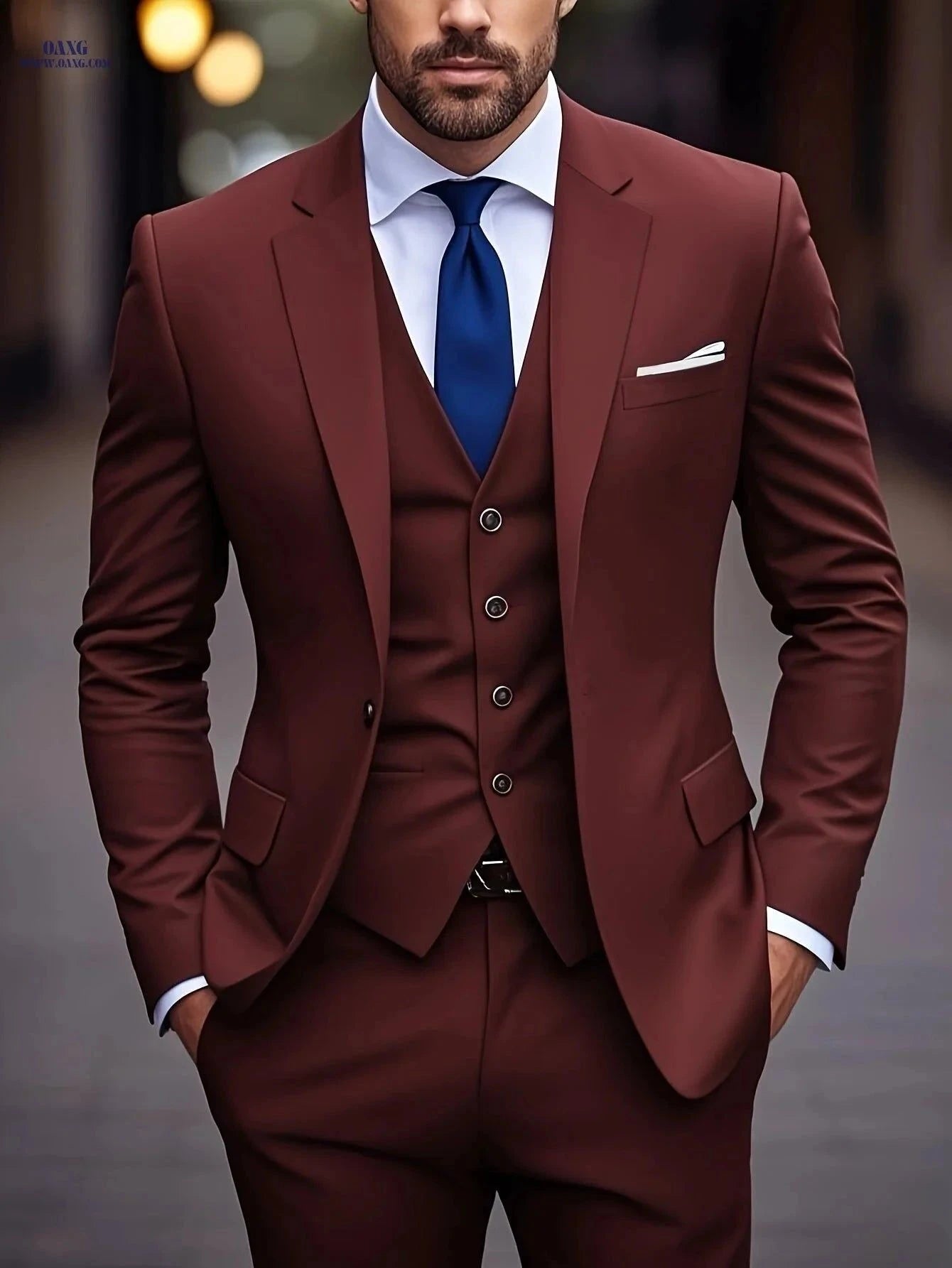 Men's 3-Piece Suit Set - Jacket, Vest & Trousers for Formal Events   OAXG Beige / FR XXS