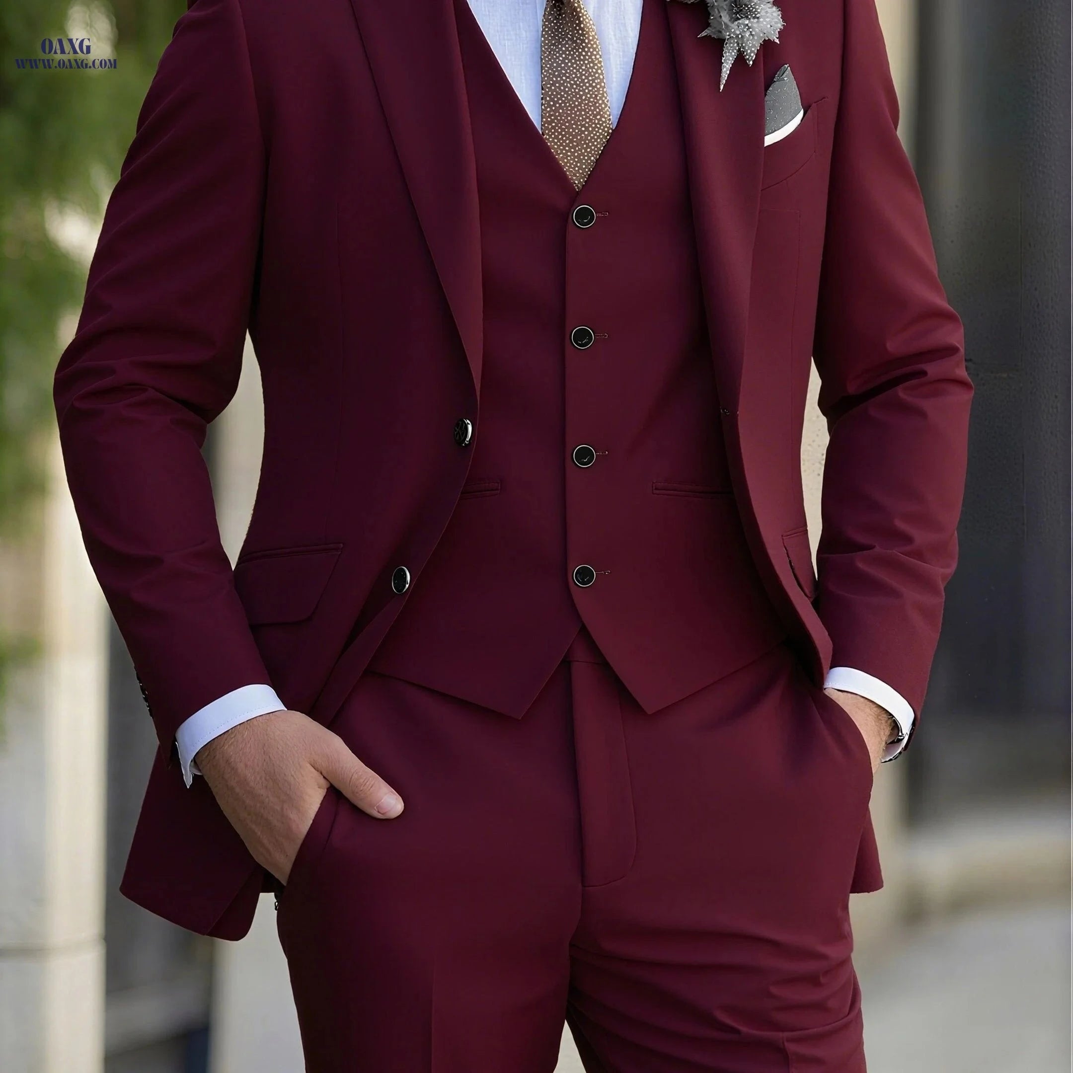 Men's 3-Piece Suit Set - Jacket, Vest & Trousers for Formal Events   OAXG 