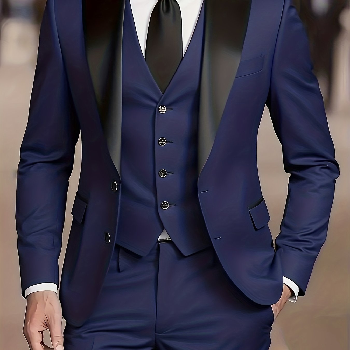 Men's 3-Piece Suit Set - Jacket, Vest & Trousers for Formal Events   OAXG 