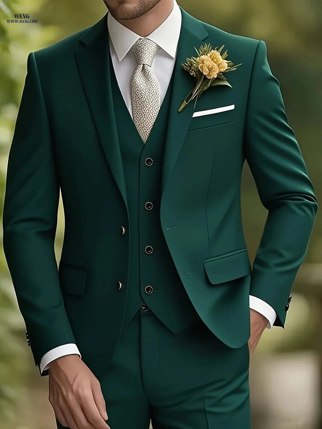 Men's 3-Piece Suit Set - Jacket, Vest & Trousers for Formal Events   OAXG 