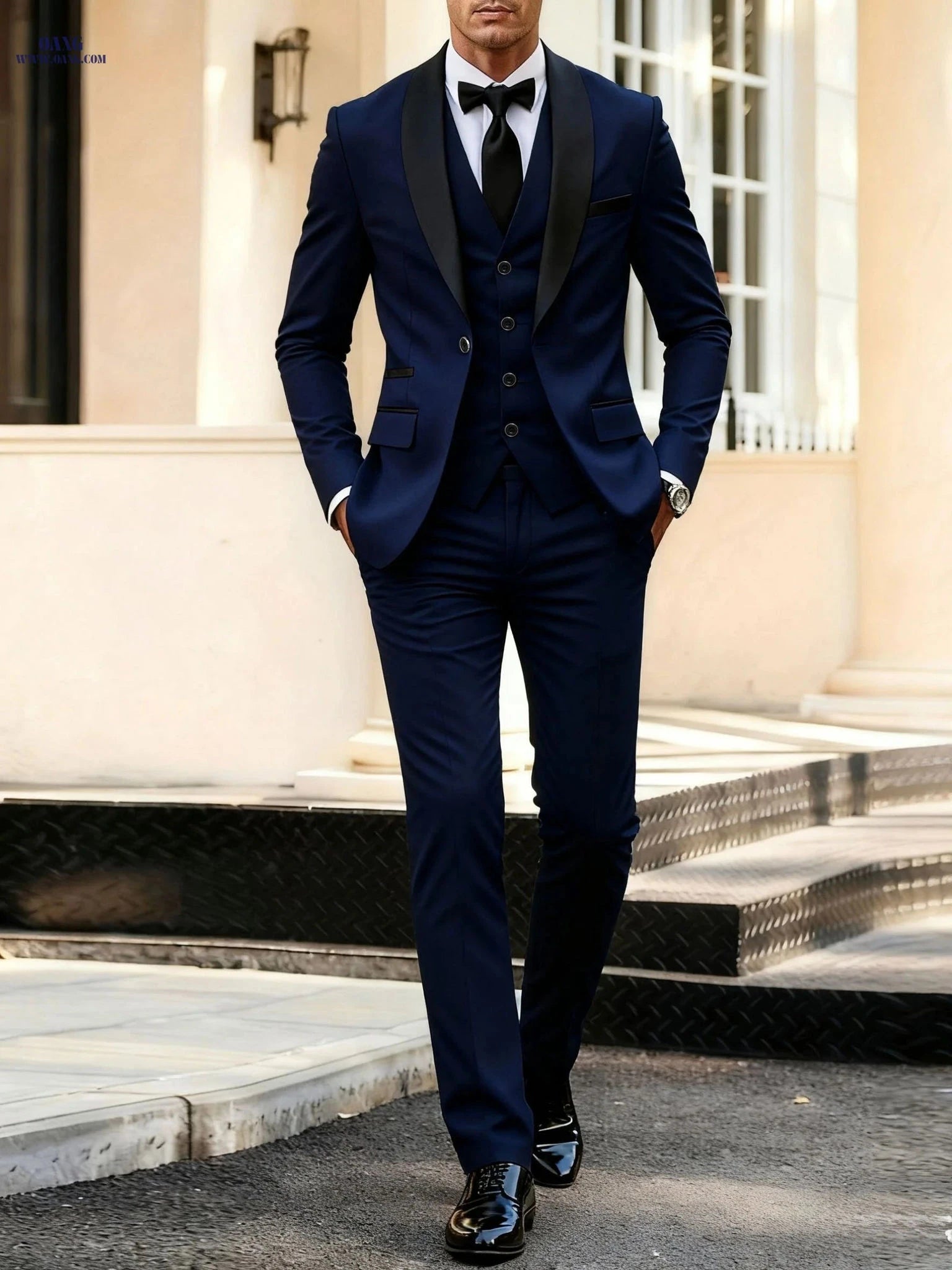 Men's 3-Piece Suit Set - Jacket, Vest & Trousers for Formal Events   OAXG 