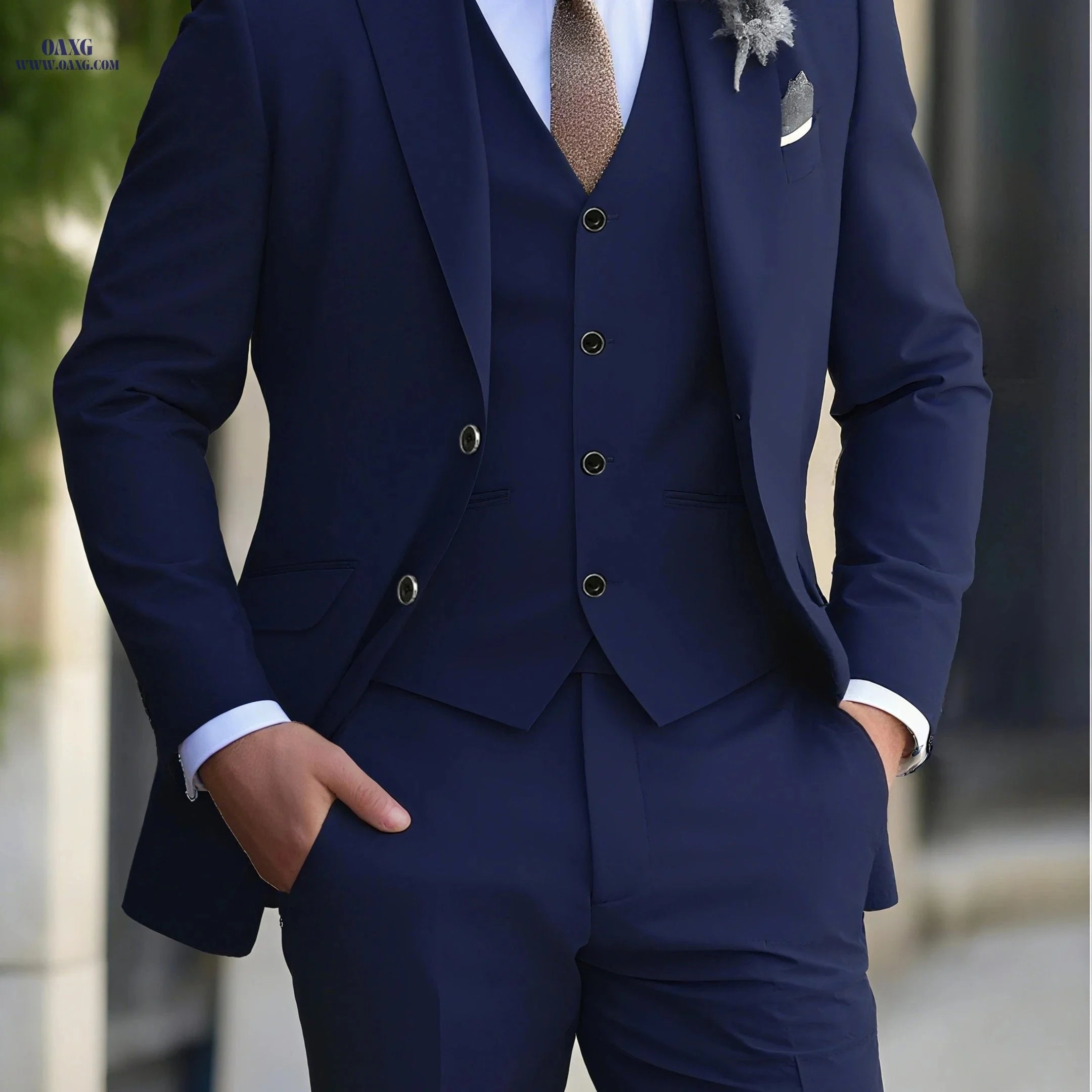Men's 3-Piece Suit Set - Jacket, Vest & Trousers for Formal Events   OAXG 