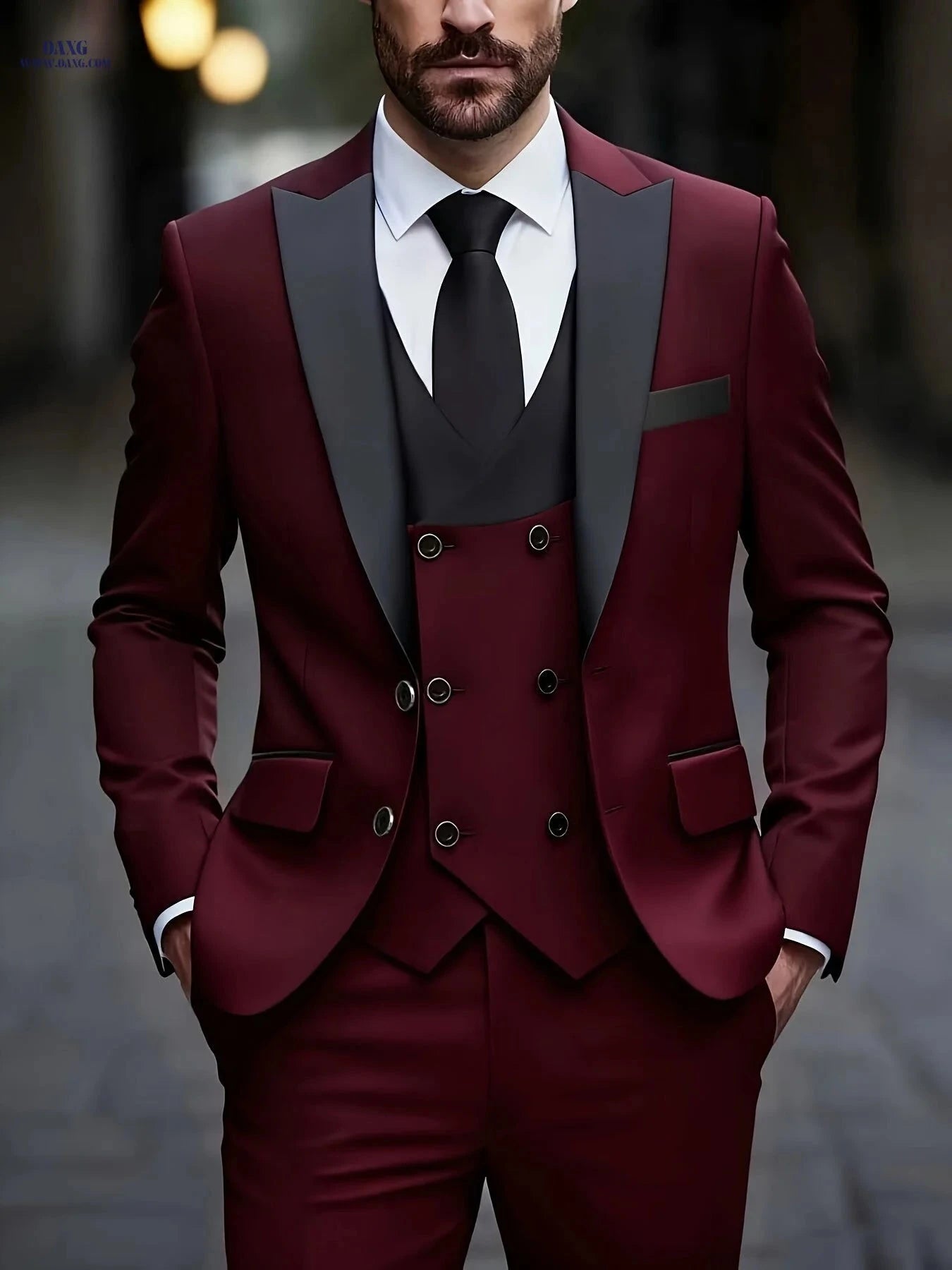Men's 3-Piece Suit Set - Jacket, Vest & Trousers for Formal Events   OAXG 