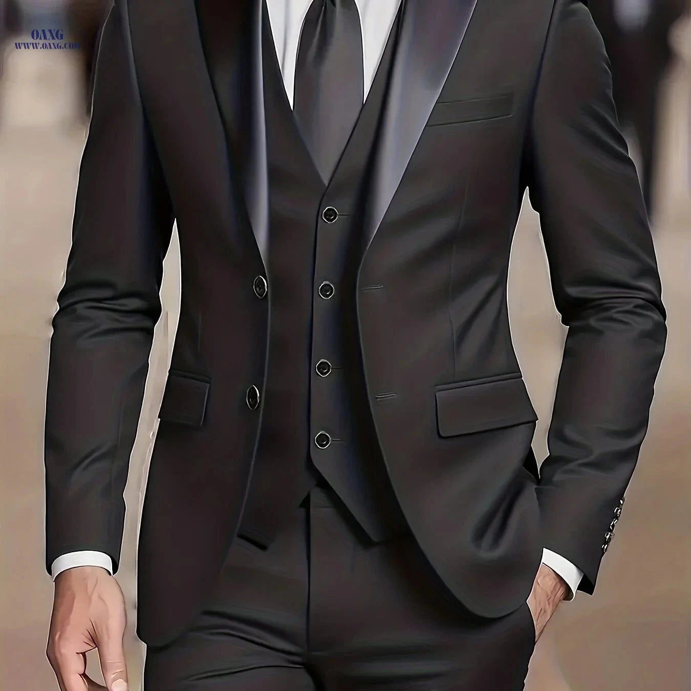 Men's 3-Piece Suit Set - Jacket, Vest & Trousers for Formal Events   OAXG 