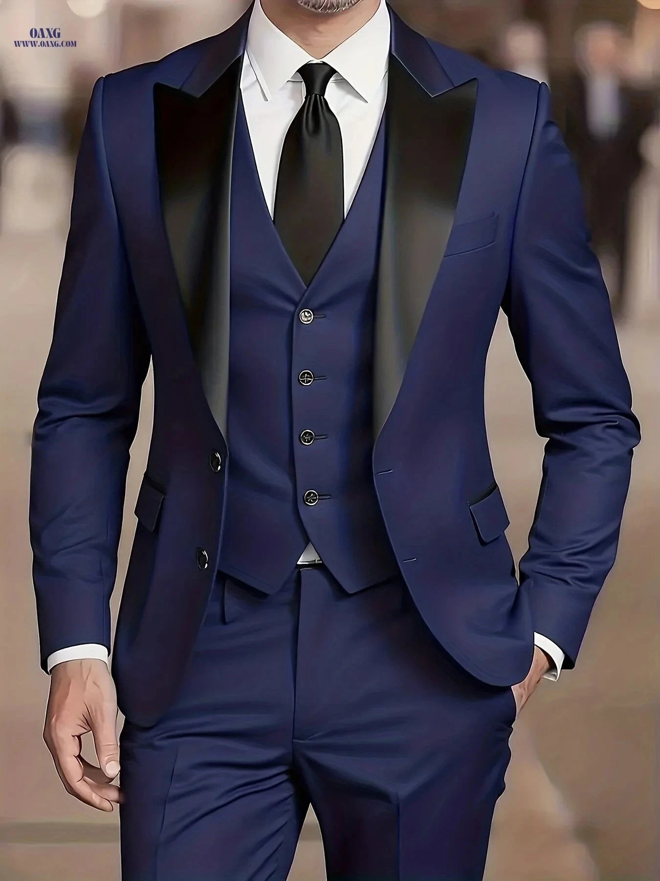 Men's 3-Piece Suit Set - Jacket, Vest & Trousers for Formal Events   OAXG 
