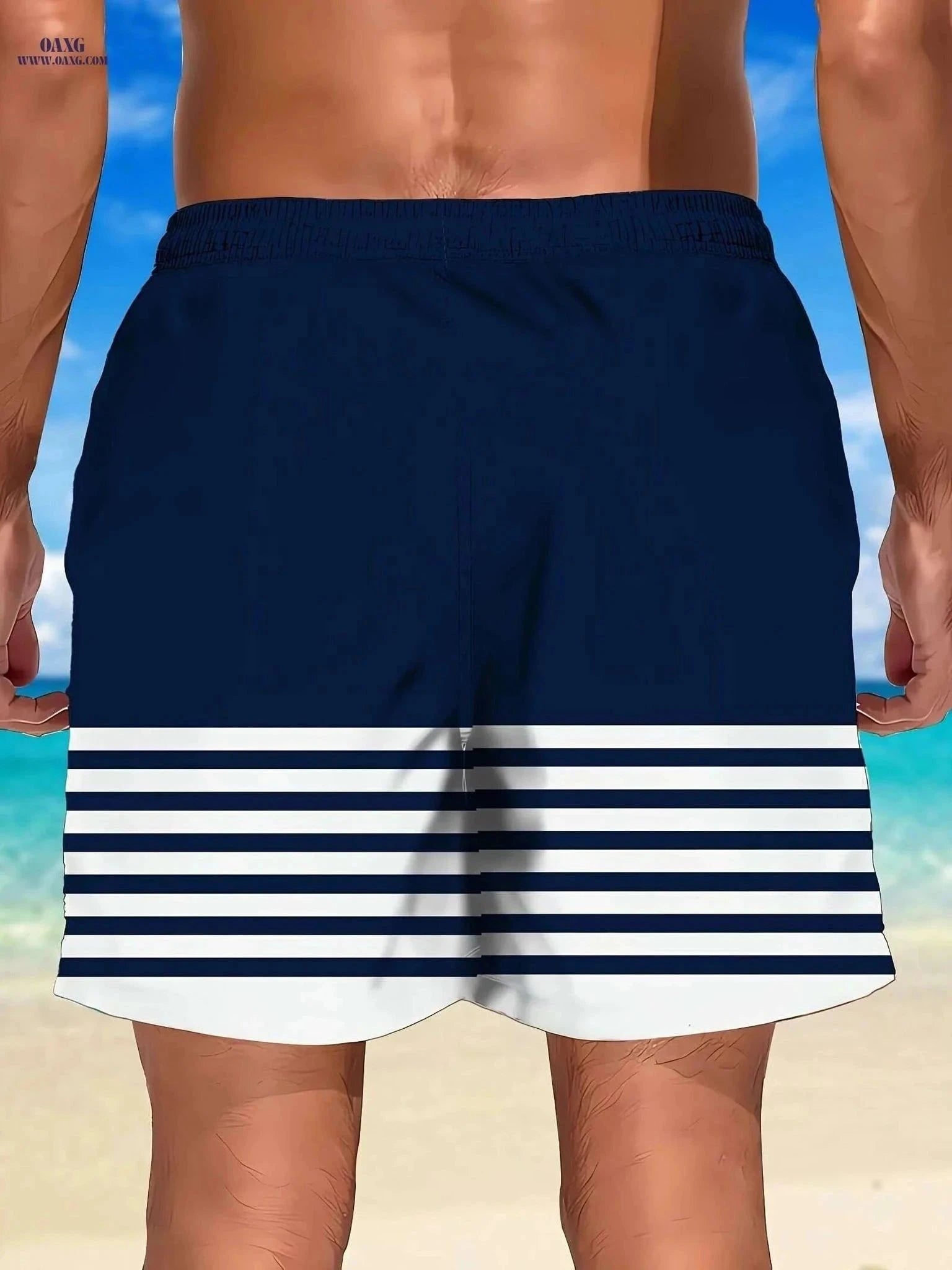 Men's 3D Anchor Print Beach Shorts - Quick-Dry and Casual Fit   OAXG Navy Blue / S