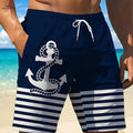 Men's 3D Anchor Print Beach Shorts - Quick-Dry and Casual Fit   OAXG Navy Blue / S