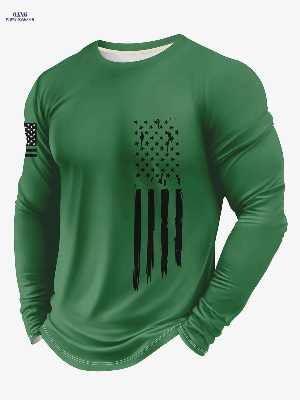 Men's 3D Army Stripe Long Sleeve T-Shirt - Casual Round Neck Top   OAXG 